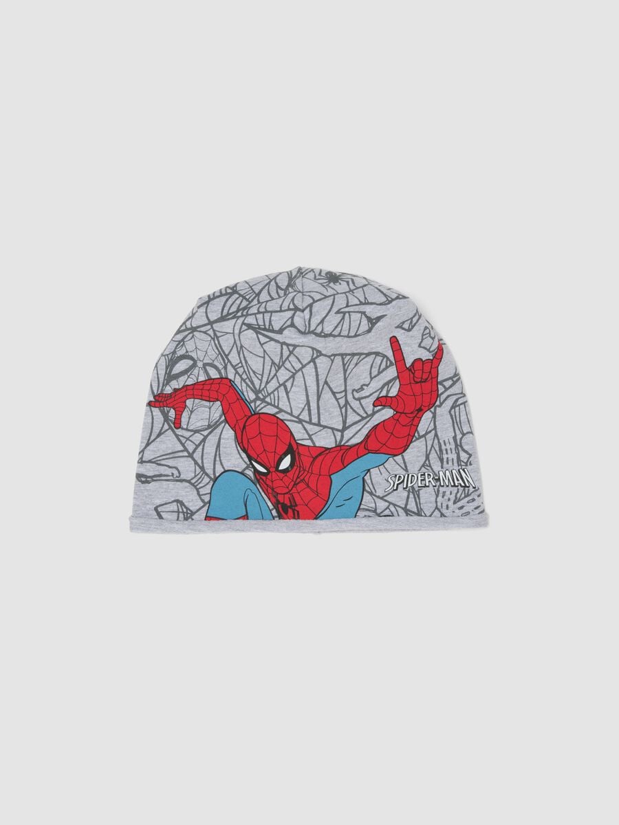 Graue M&uuml;tze aus elastischem Baumwolljersey mit Spider-Man-Print f&uuml;r Jungen_0
