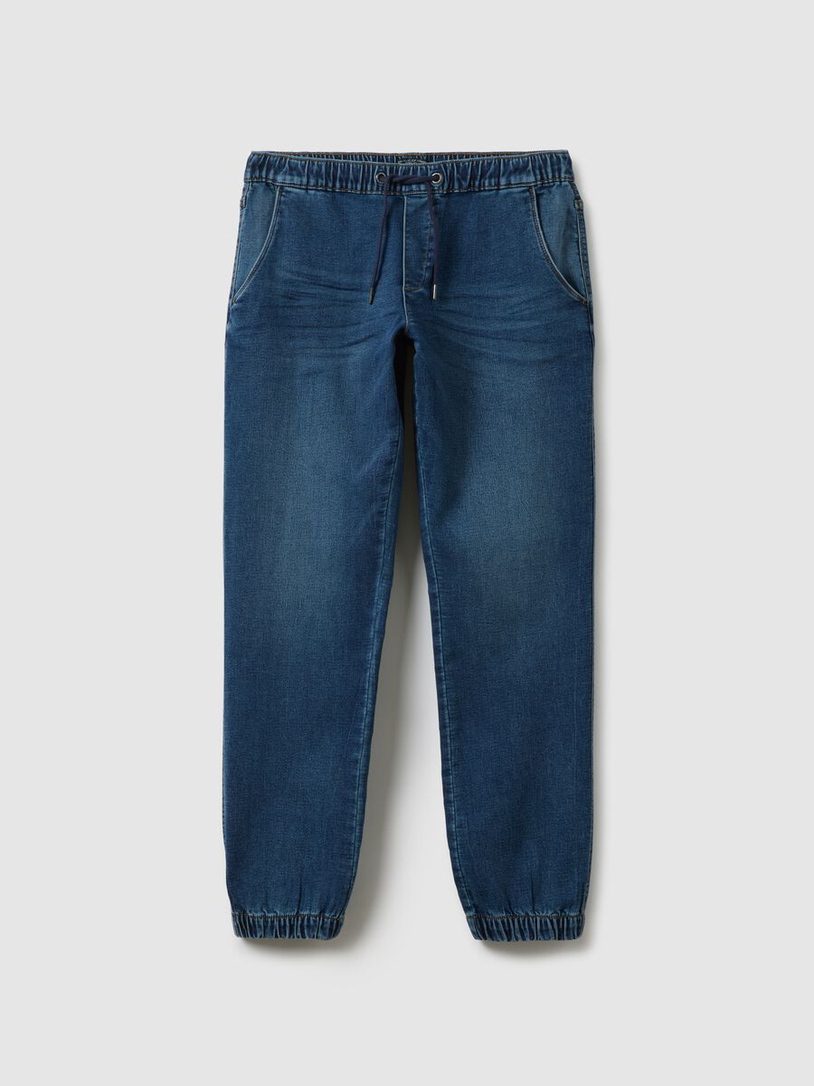 Regular fit blue denim jeans with elastic waistband_4
