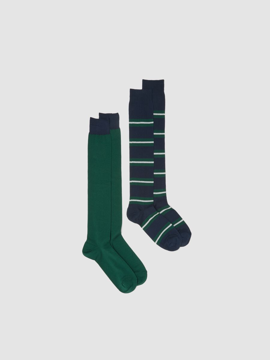 Multicolour stretch cotton blend long socks twin pack_0