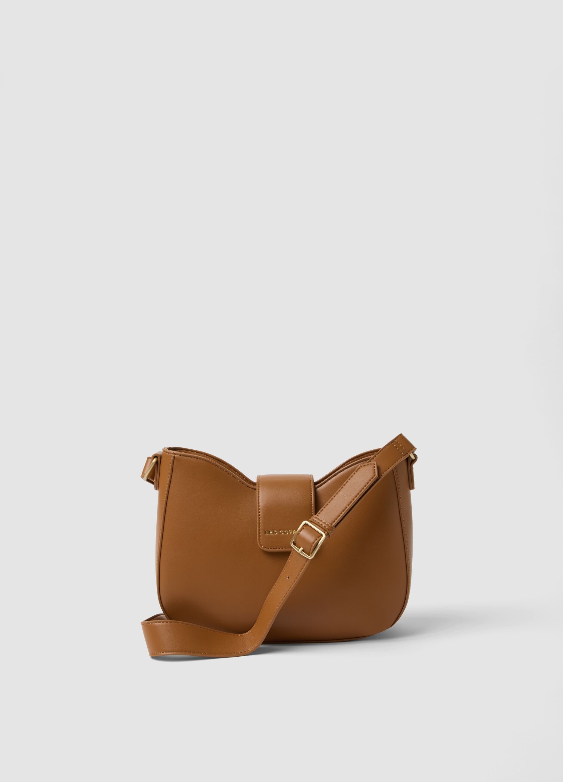 Brown shoulder bag with flap and adjustable strap