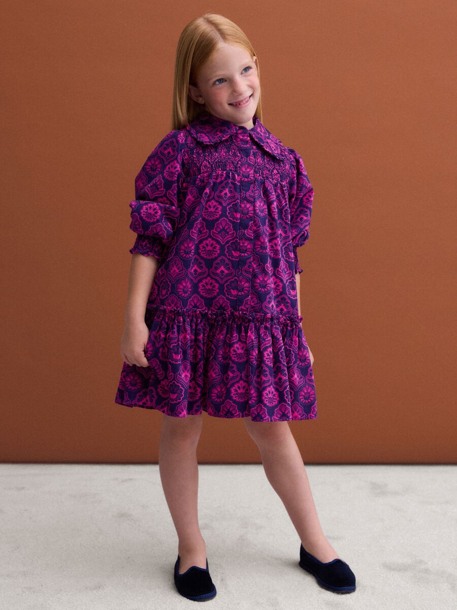 Purple ribbed pure cotton dress with grandad collar_1