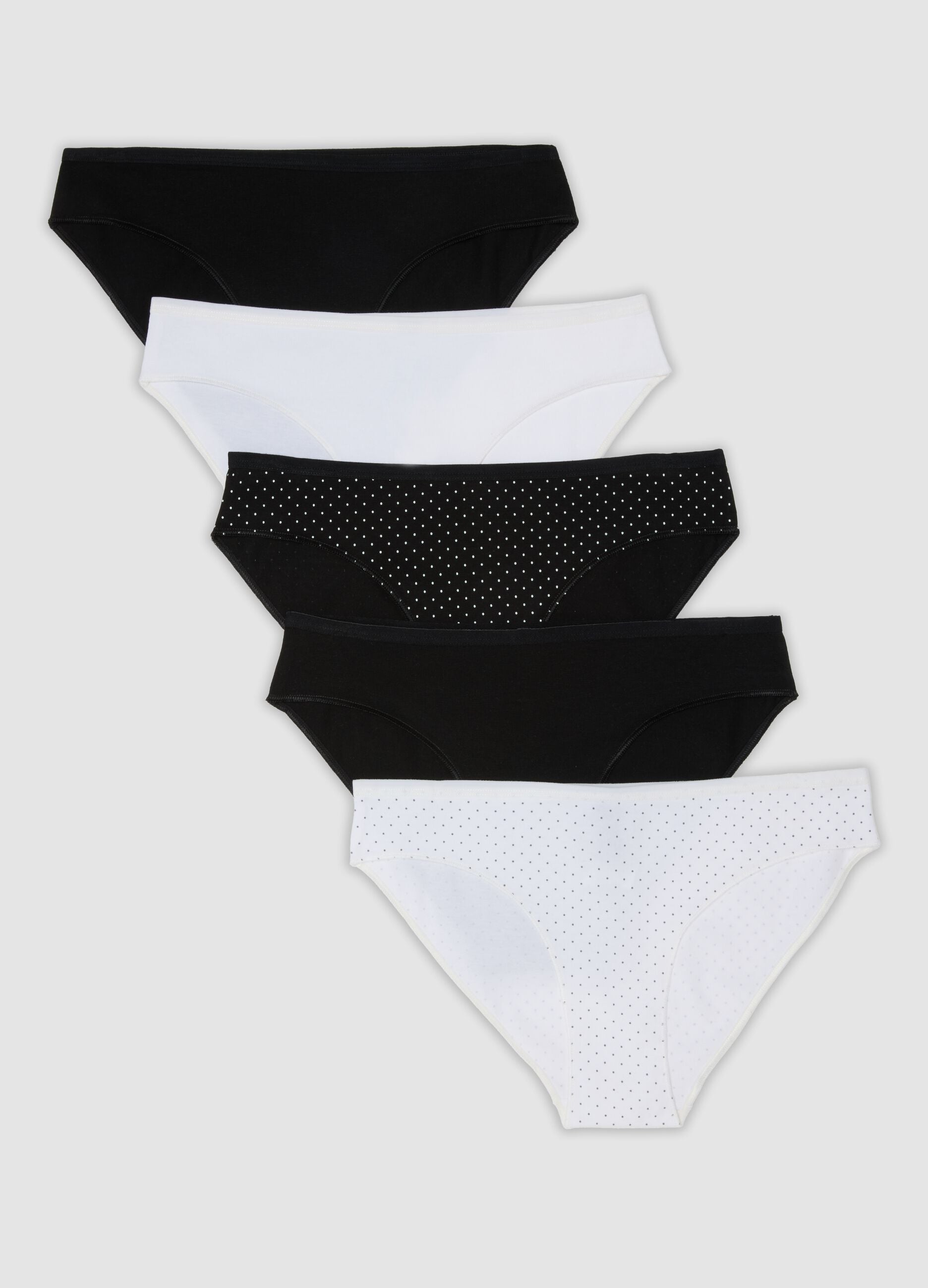 Five-pack of black and white polka-dot stretch cotton briefs