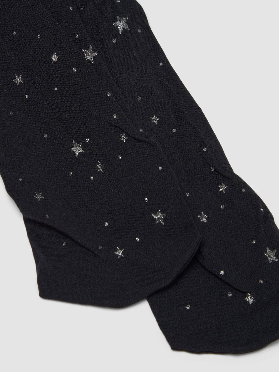 Schwarze Stretch-Strumpfhose mit Sternenmuster_2