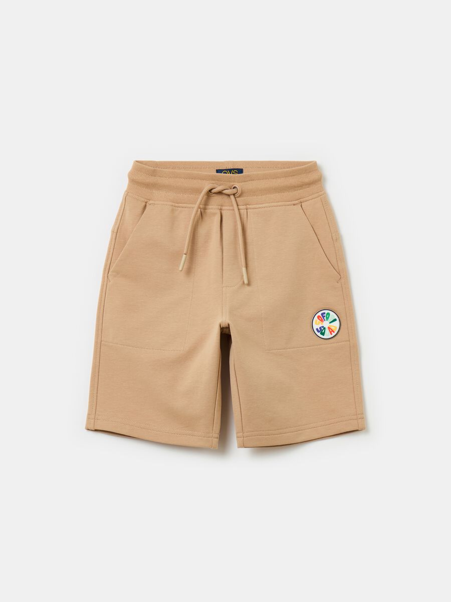 Fleece Bermuda shorts with pockets and drawstring_0