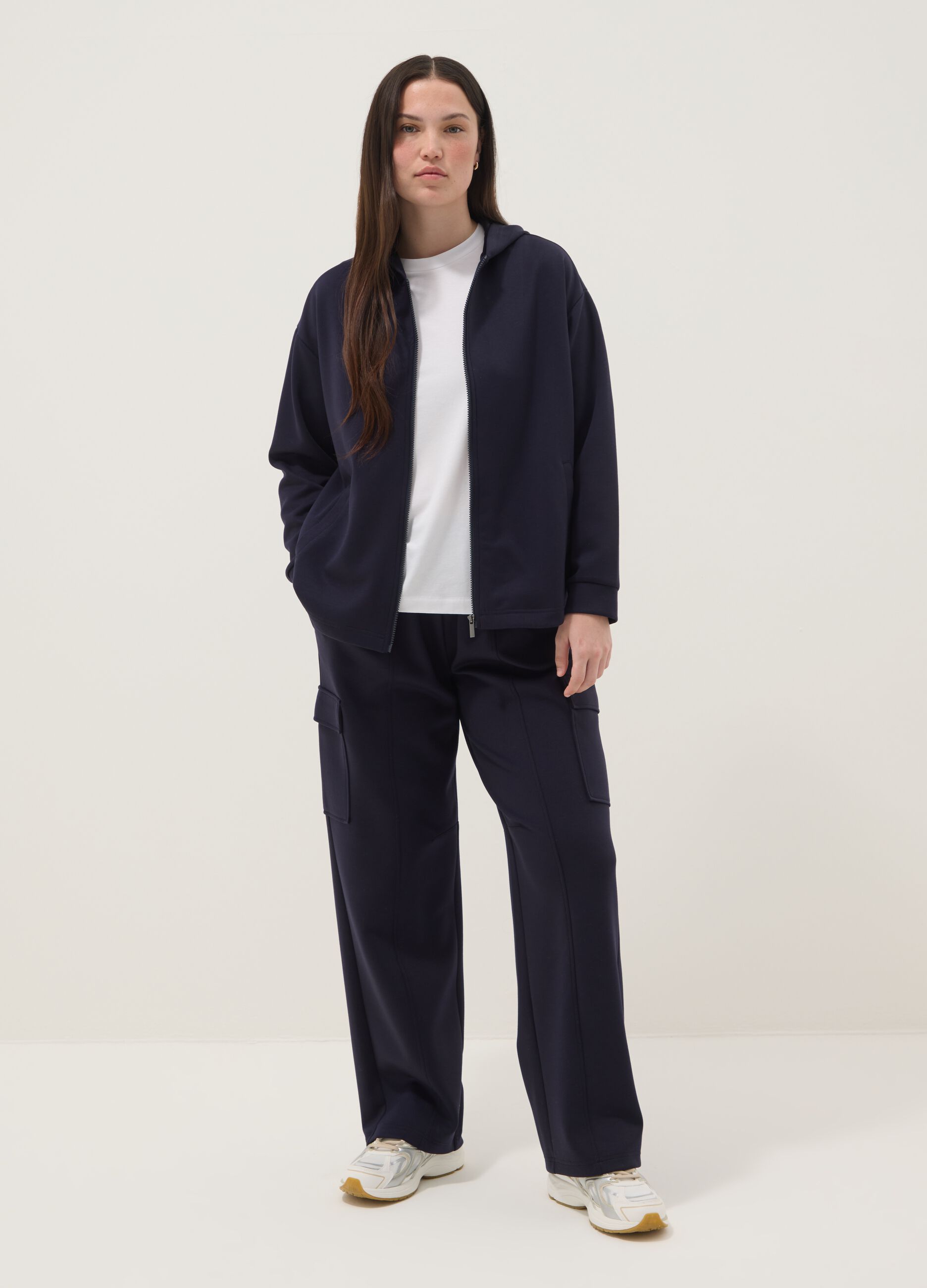 Blue stretch viscose hoodie regular fit with zip