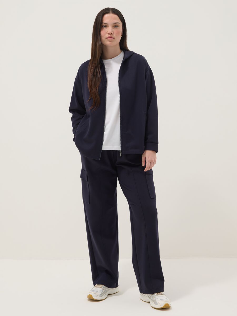 Blue stretch viscose hoodie regular fit with zip_2