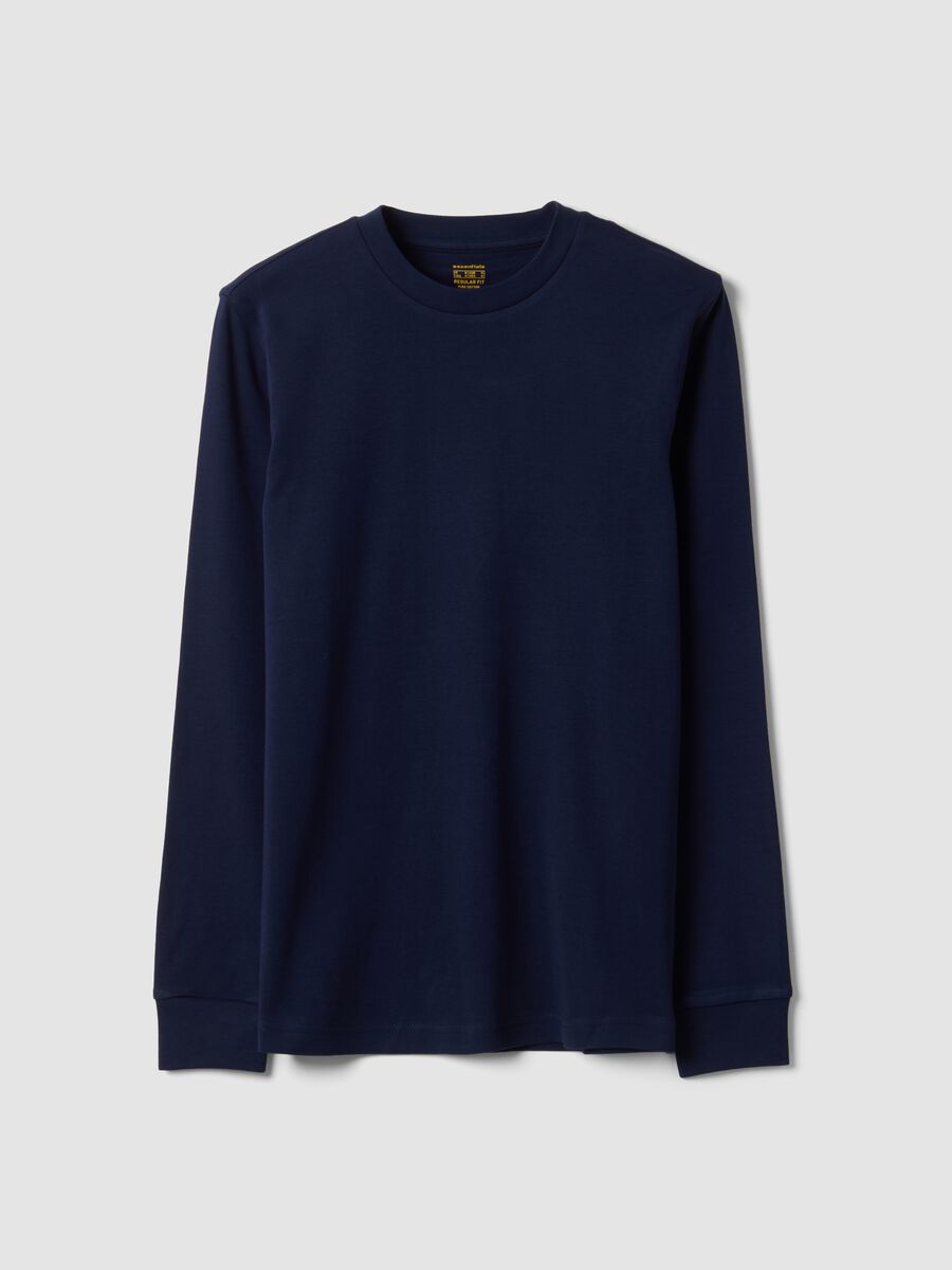 T-shirt blu in puro cotone girocollo regular fit_0