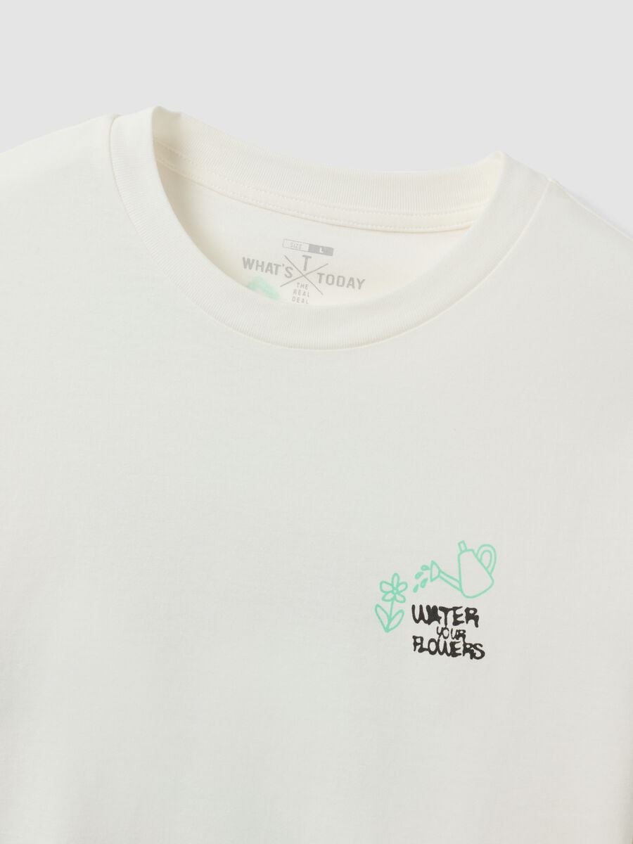 White pure cotton jersey T-shirt with "Water your Flowers" print, regular fit_6