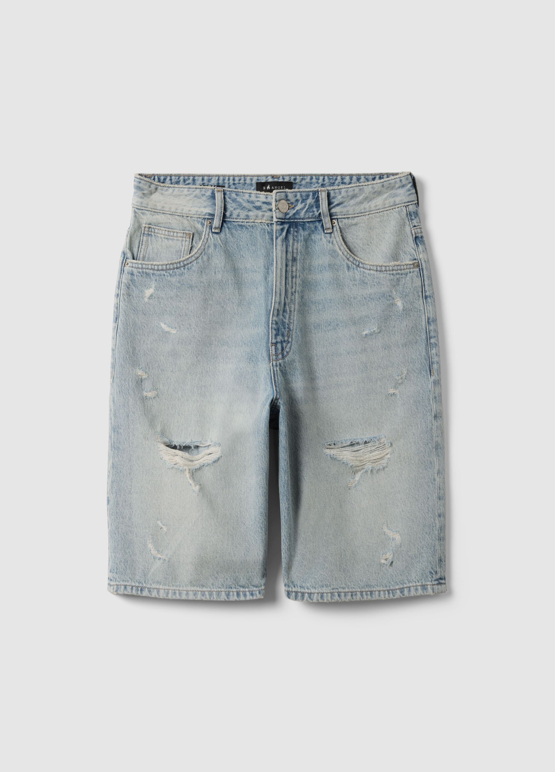 Blue denim skater fit pure cotton shorts with rips