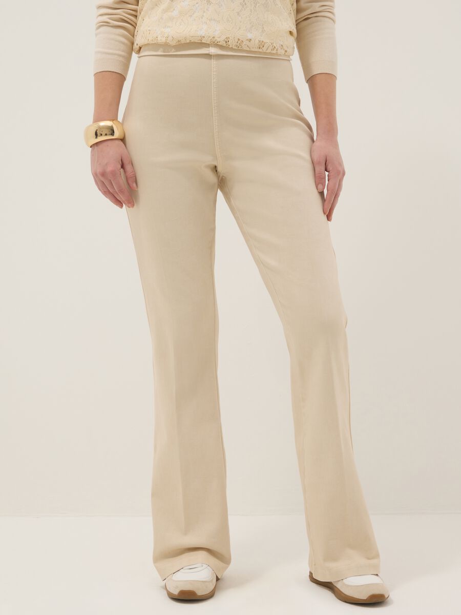 Maternity Beige Flare Trousers in Stretch Cotton_1