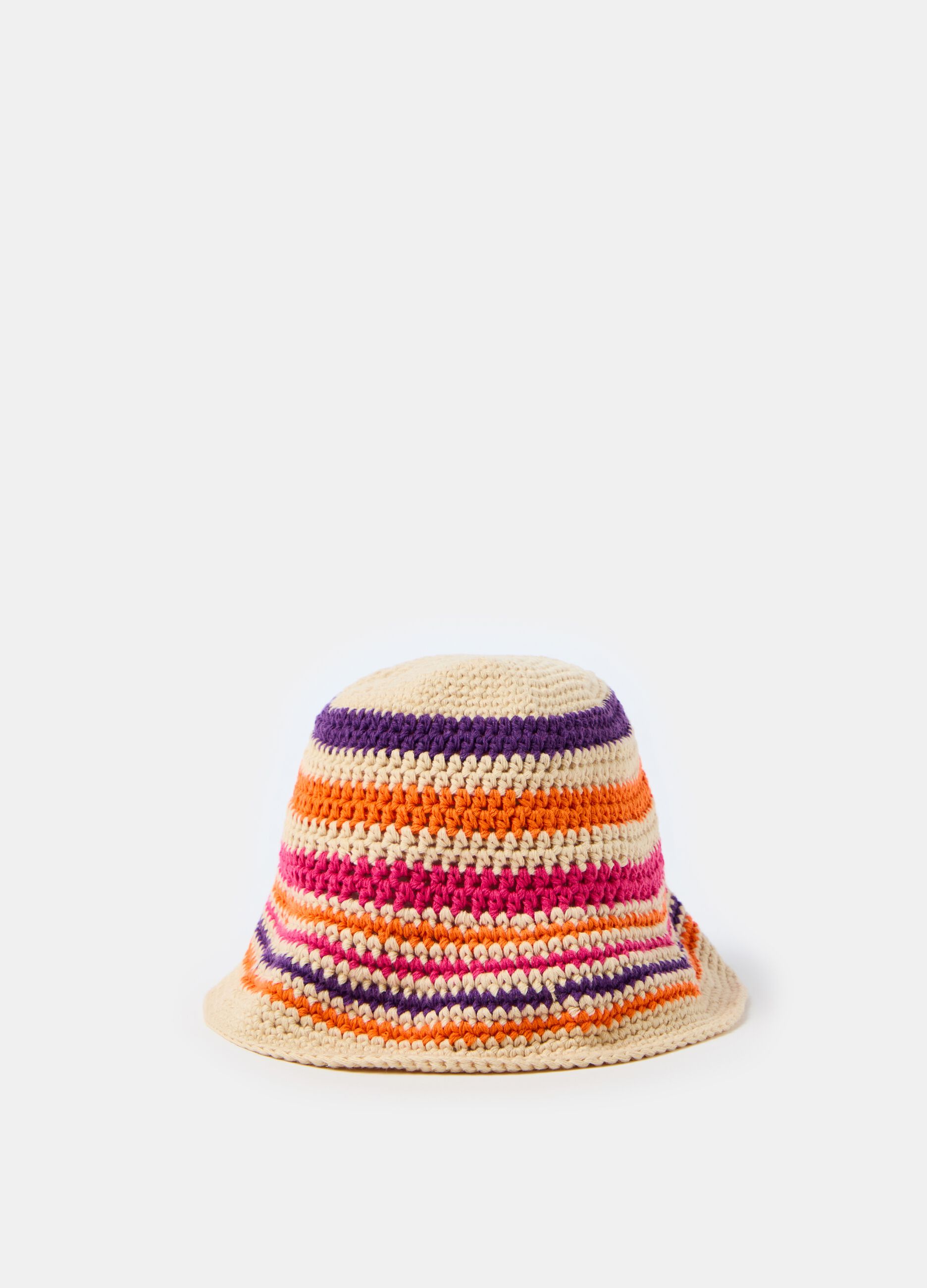 Cappello in cotone crochet a righe