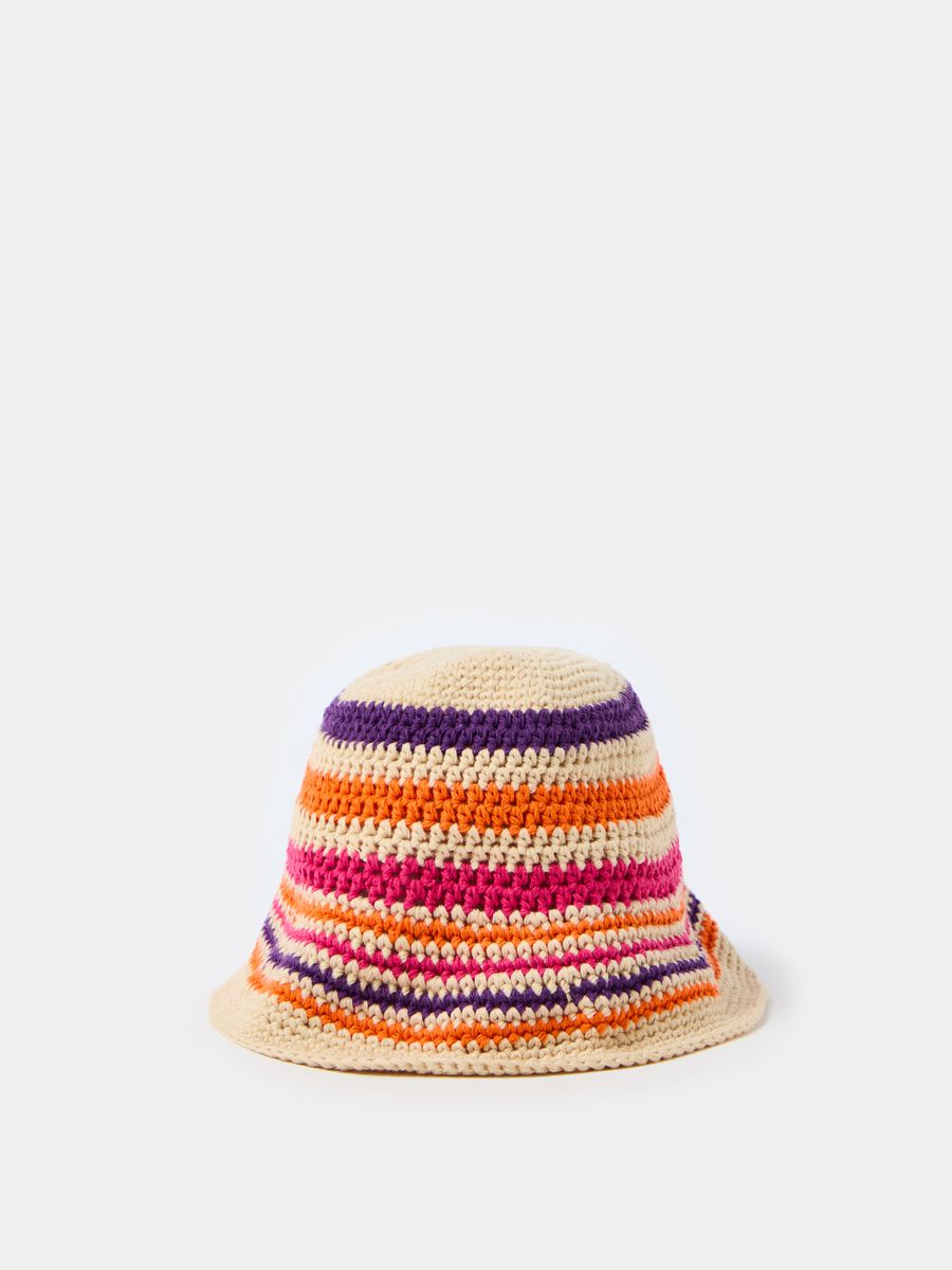 Sombrero de algodón ganchillo de rayas_1