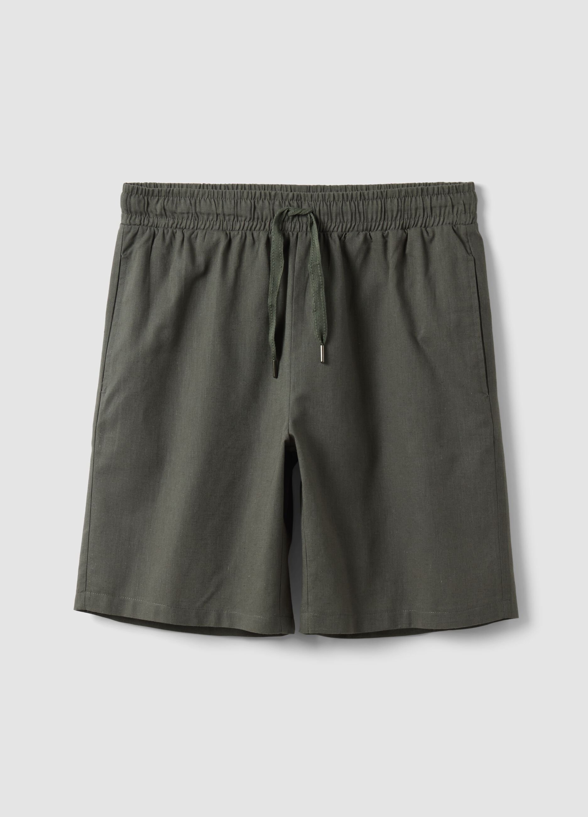 Green cotton and linen-blend regular-fit pyjama shorts