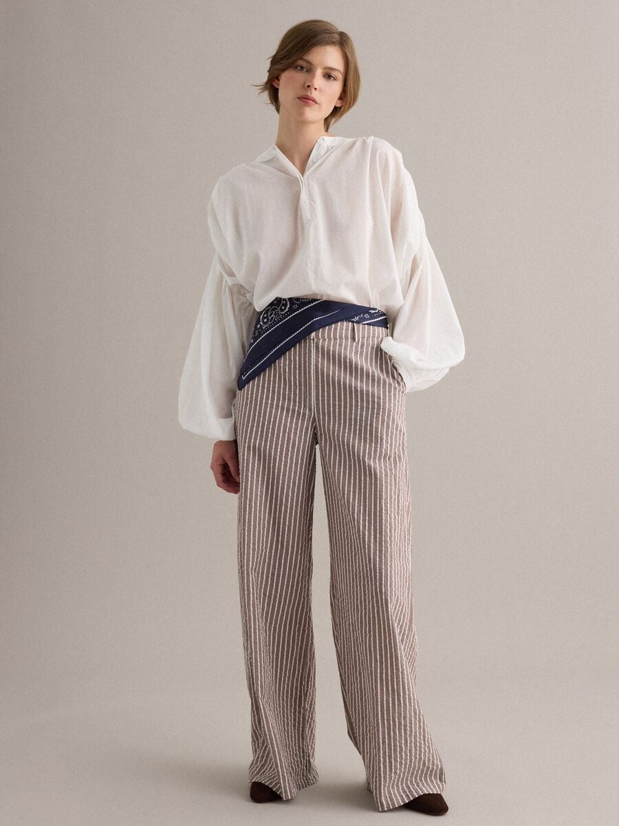Pure cotton wide-leg chino trousers with multicolour stripes_0