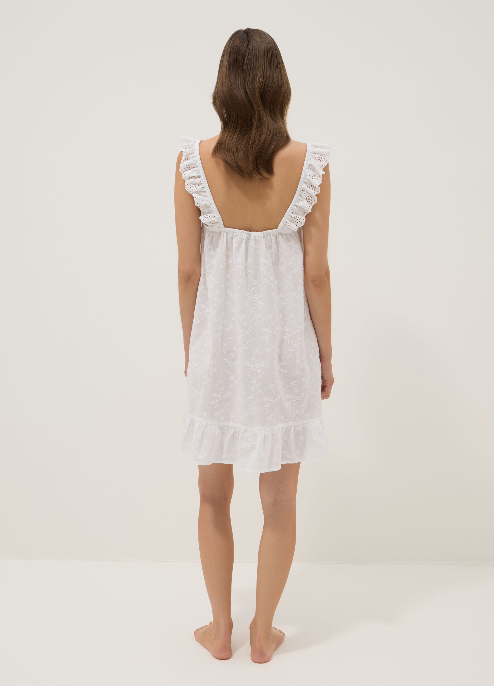 White organic cotton nightdress with ruffles
