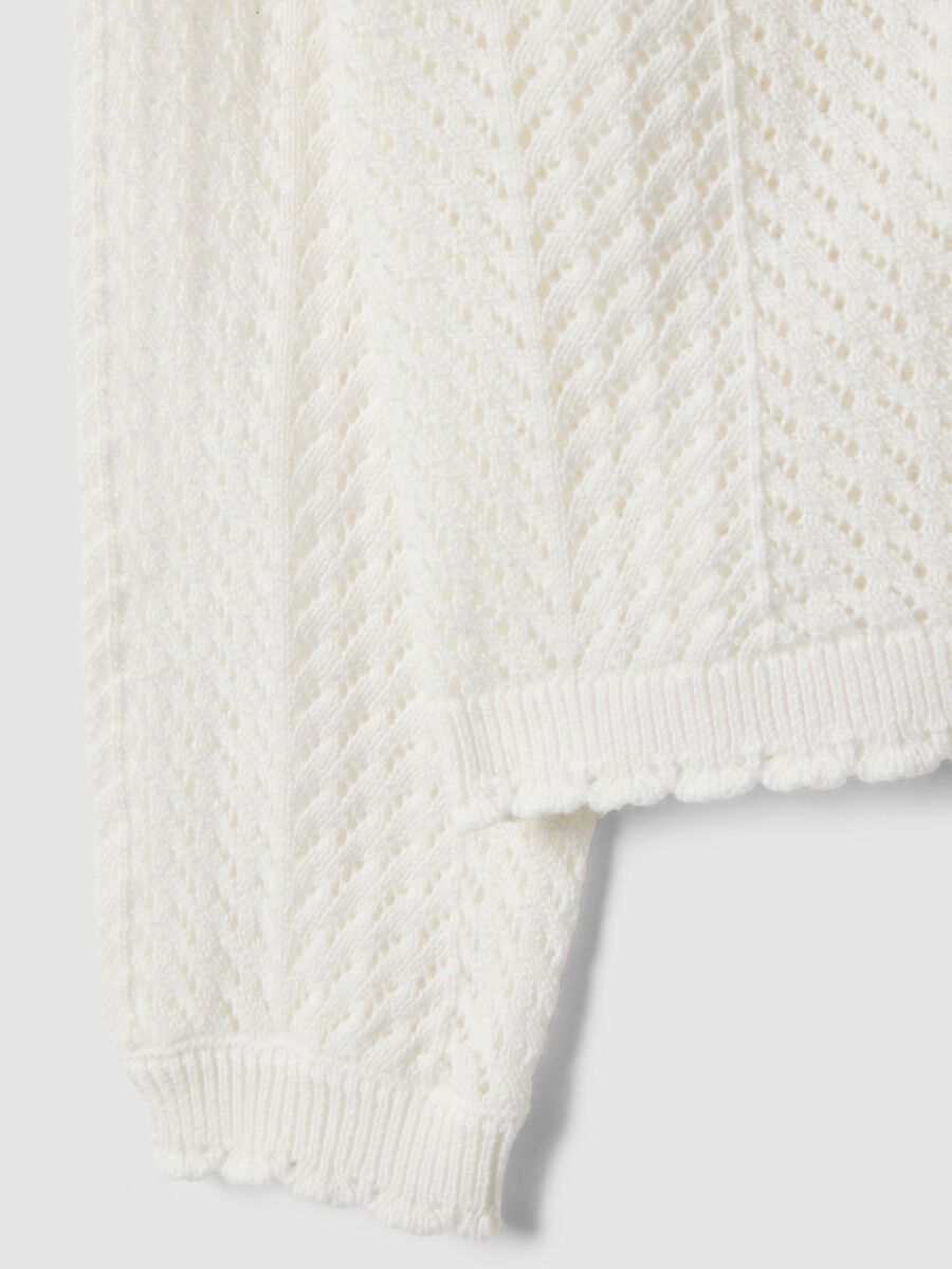 White fitted cotton cardigan for girls with lace design_3