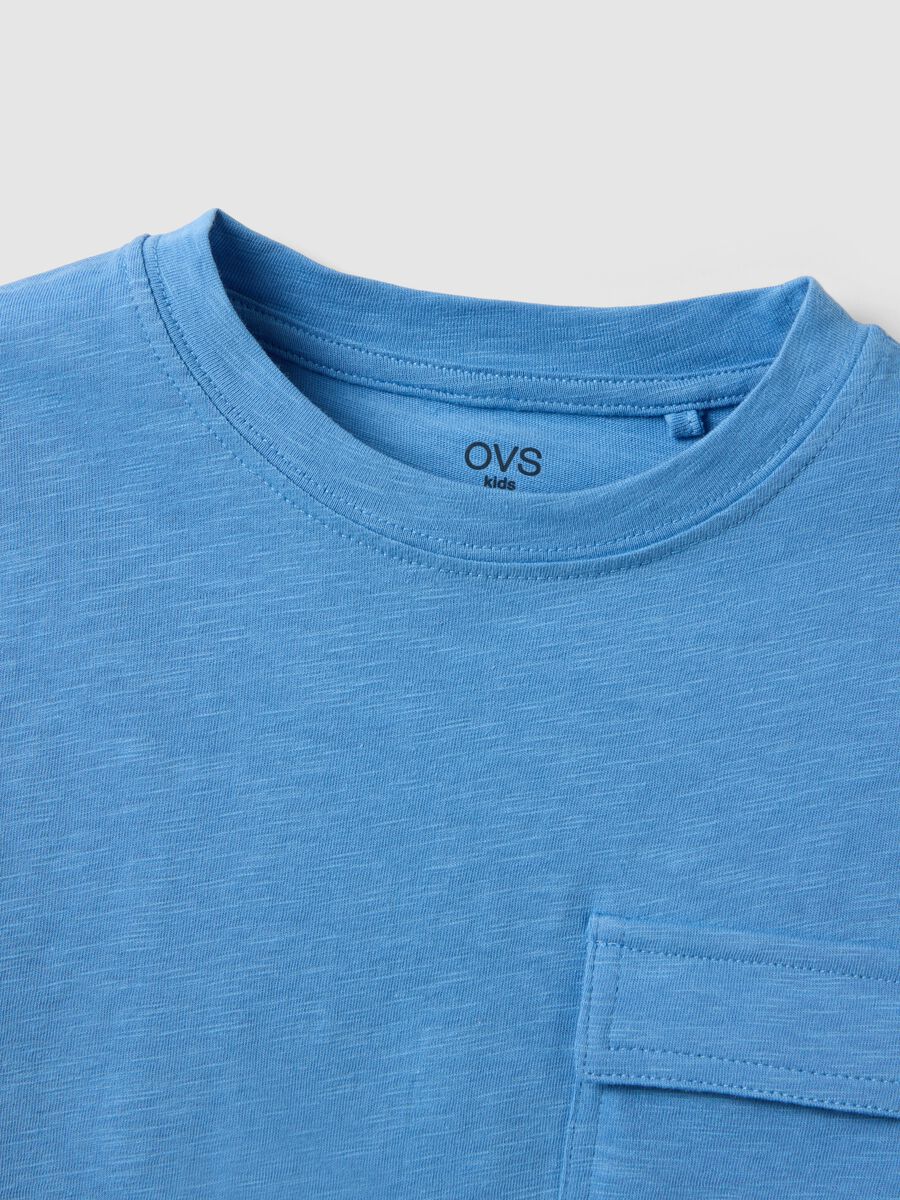 Children's sky blue pure cotton T-shirt, regular fit with pocket_3