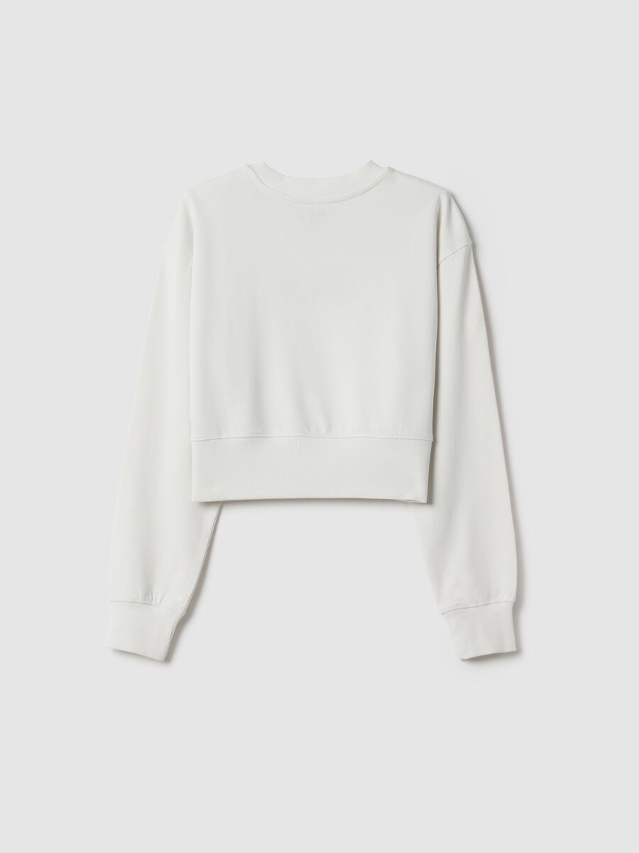 Girls' white crew neck sweatshirt in pure cotton regular fit_4