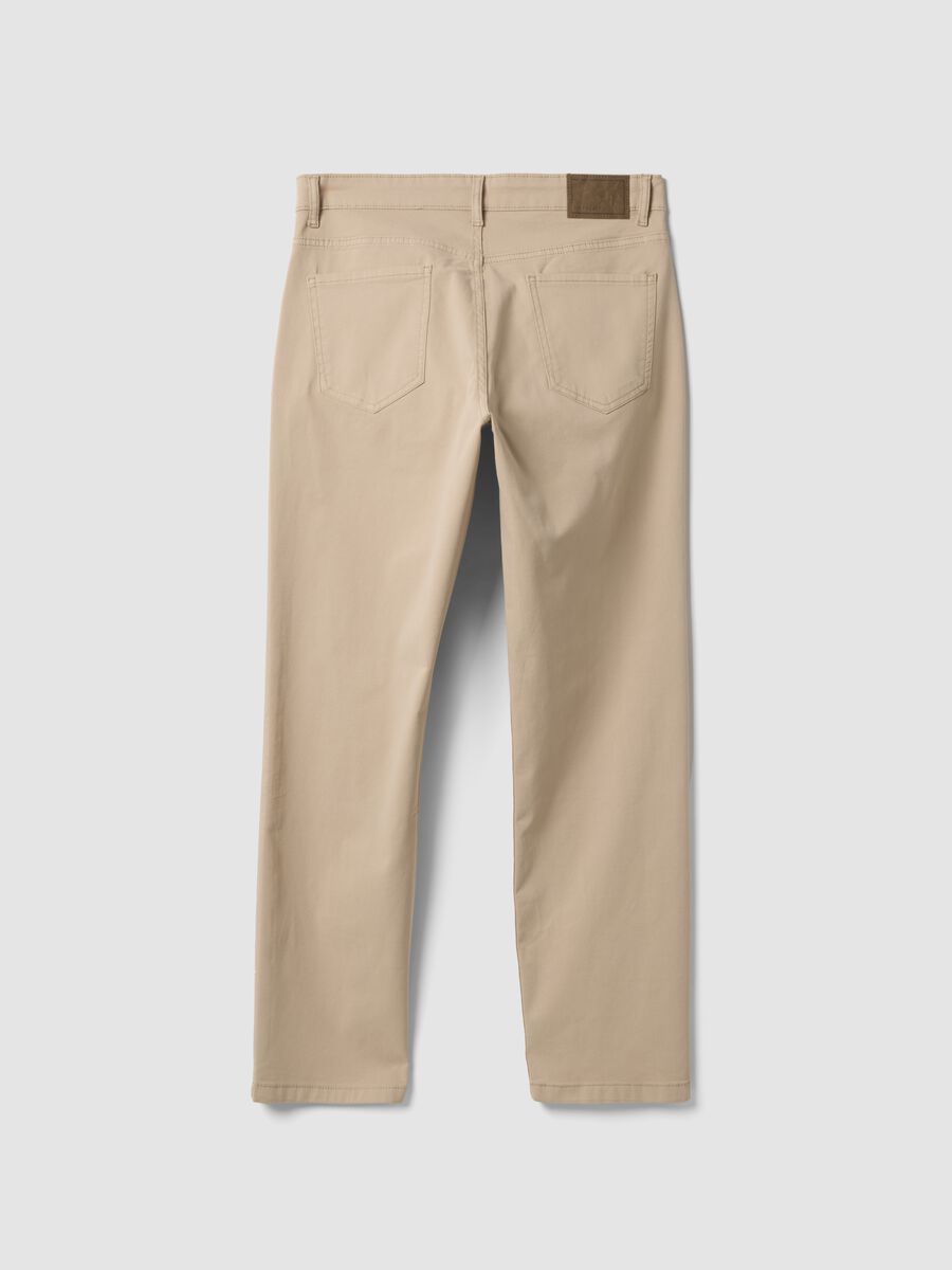 Beige regular-fit stretch cotton twill trousers_6