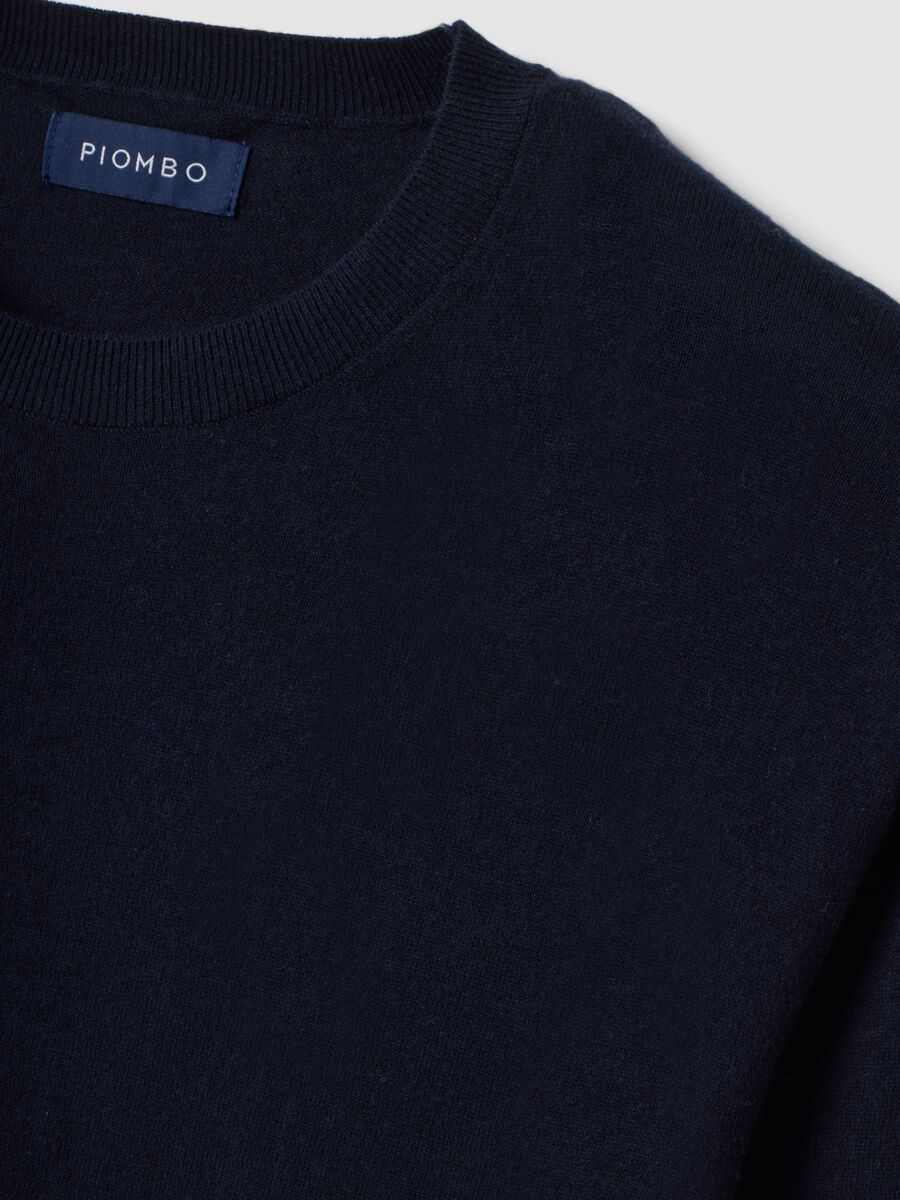 Blue crew-neck jumper in a cotton and cashmere blend, regular fit_1