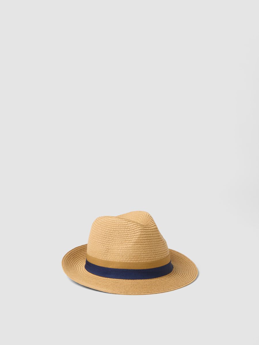 Beige fedora hat in pure paper fabric, unlined_0