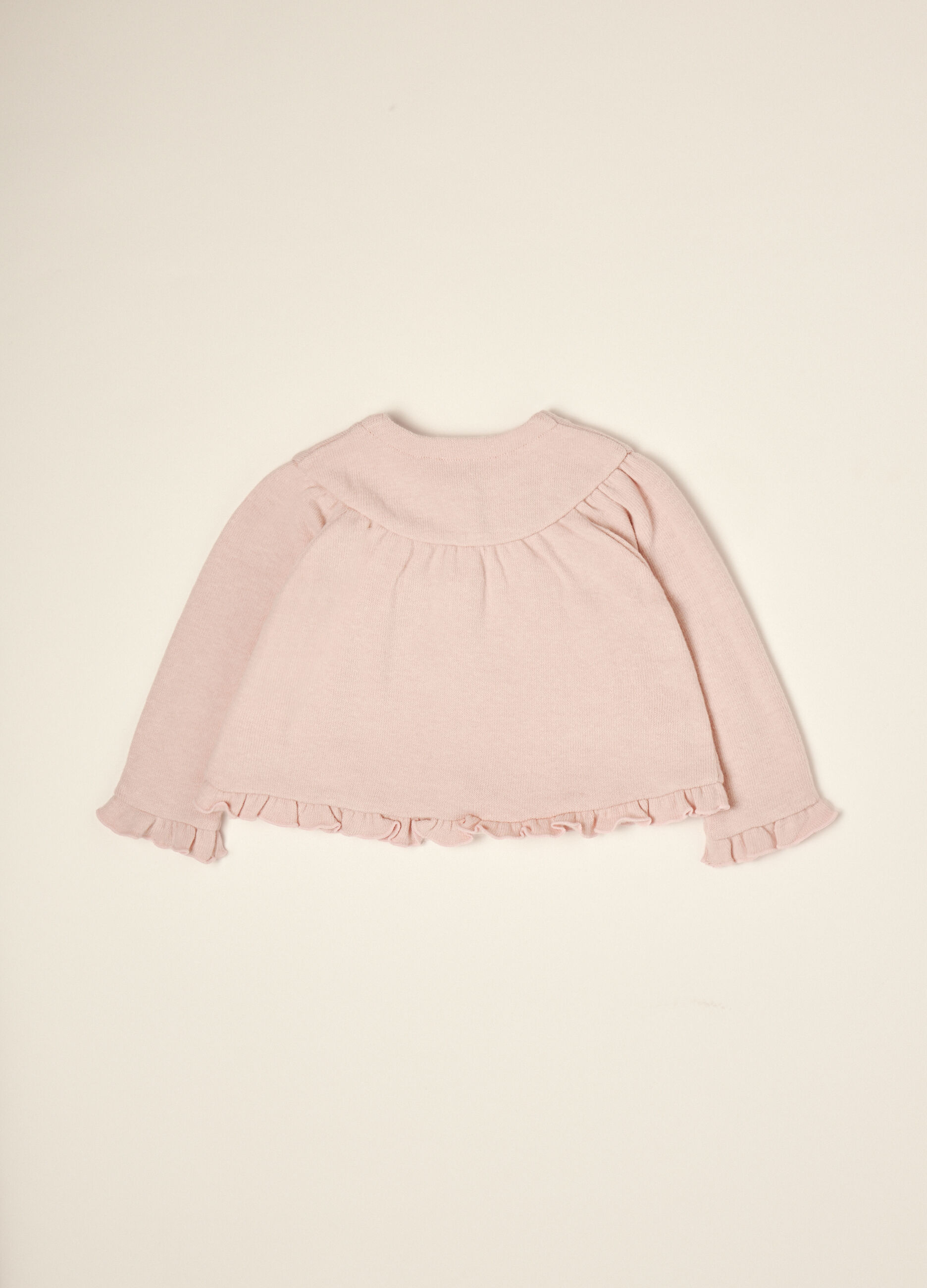 Sweatshirt rosa em algod&atilde;o e viscose el&aacute;stica, corte regular
