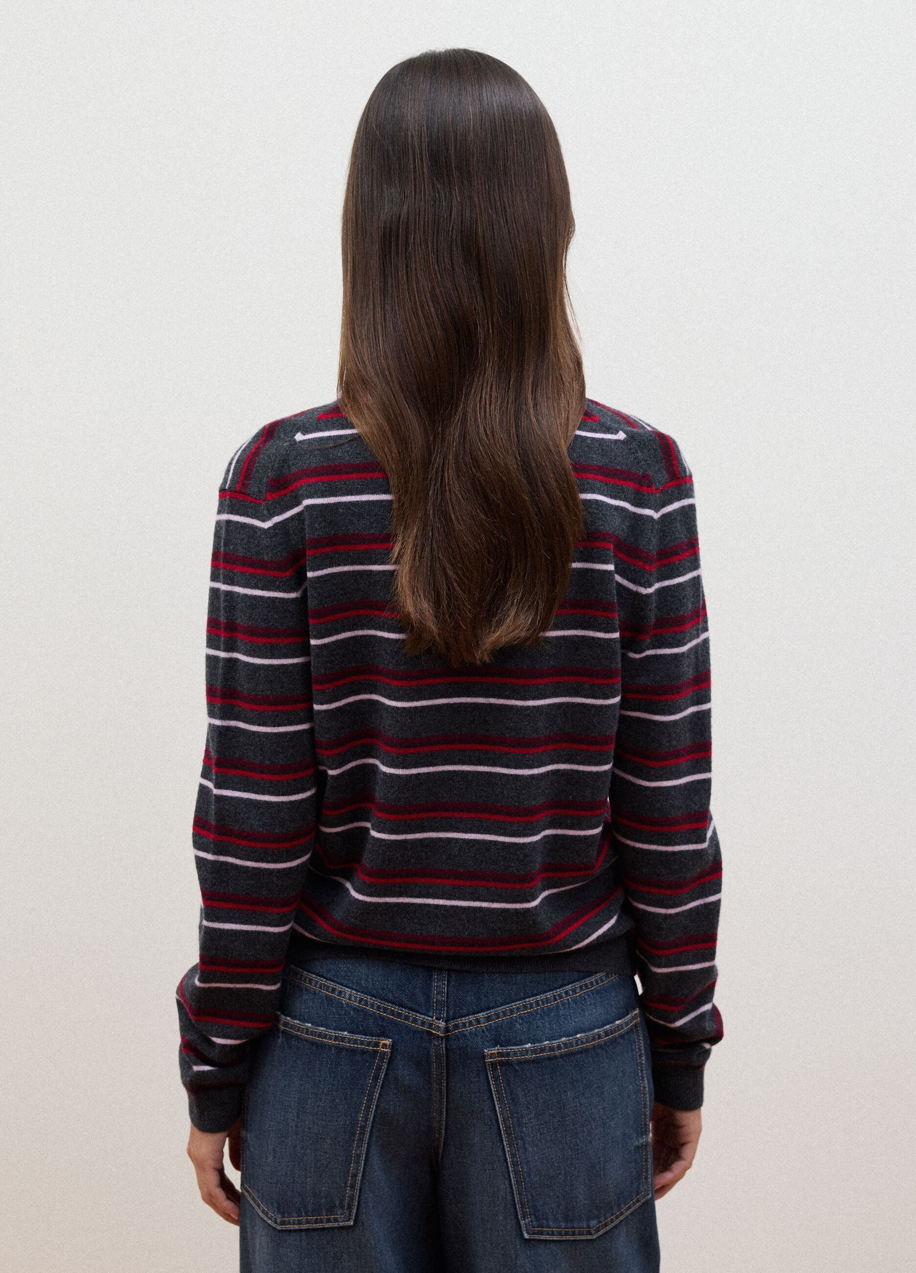 Maglia multicolor in pura lana con colletto polo fitted