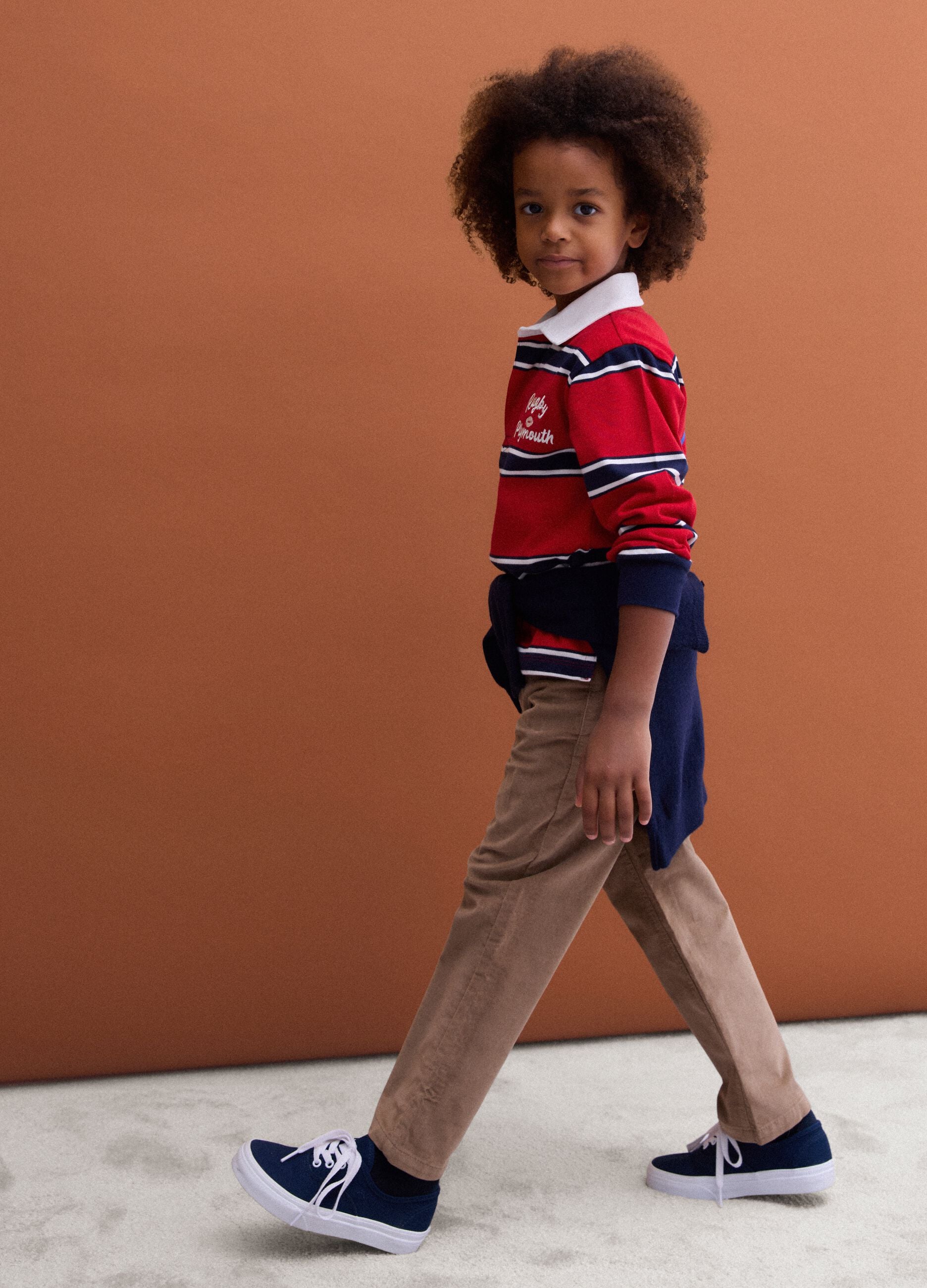 Brown regular-fit stretch cotton trousers