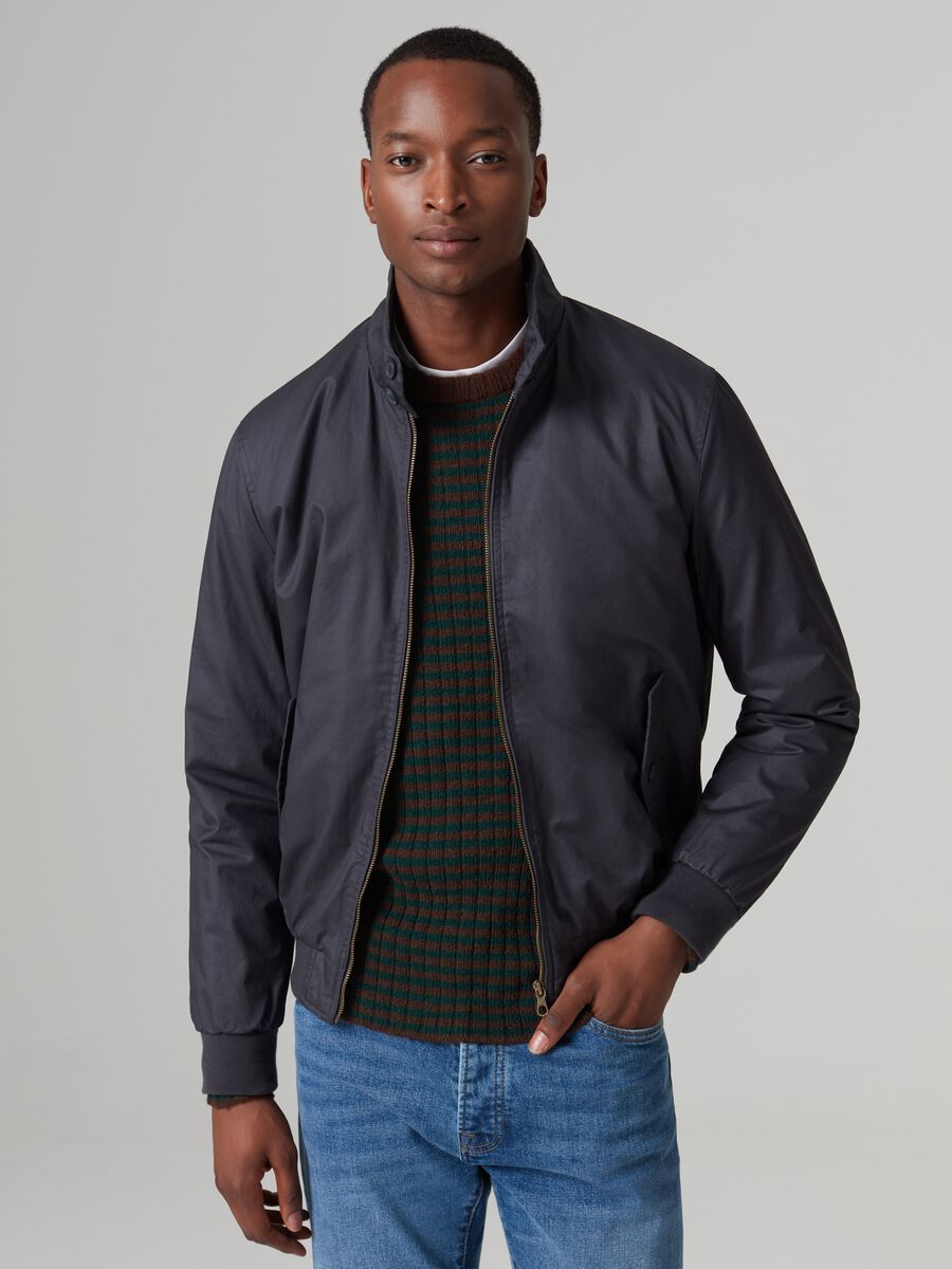 Cotton bomber jacket with high neck_0