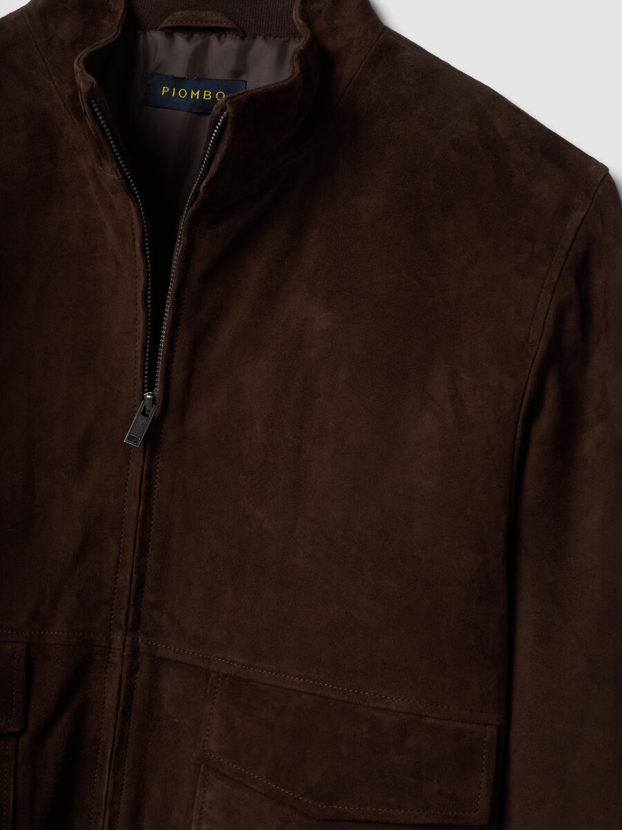 Brown genuine leather bomber jacket with zip_1
