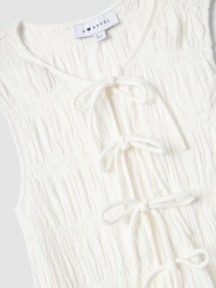 White pure cotton blouse regular fit with bow closure_5