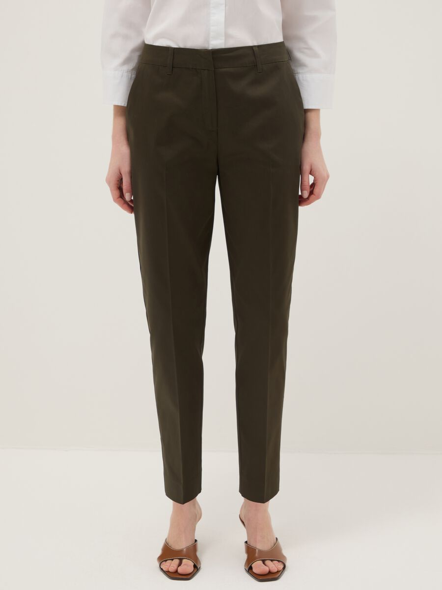 Brown stretch cotton satin trousers regular fit_1