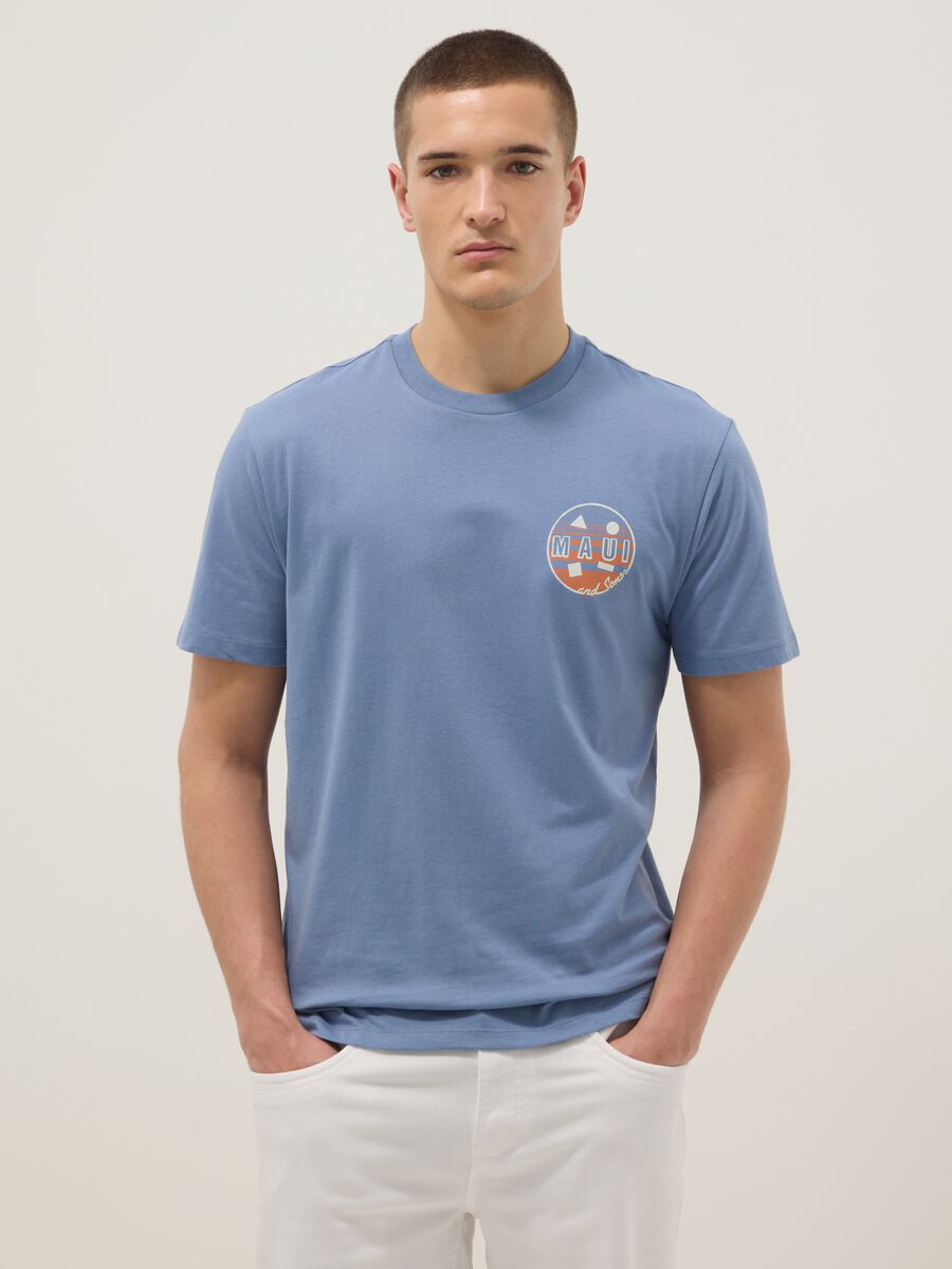 Light blue pure cotton T-shirt with print_0