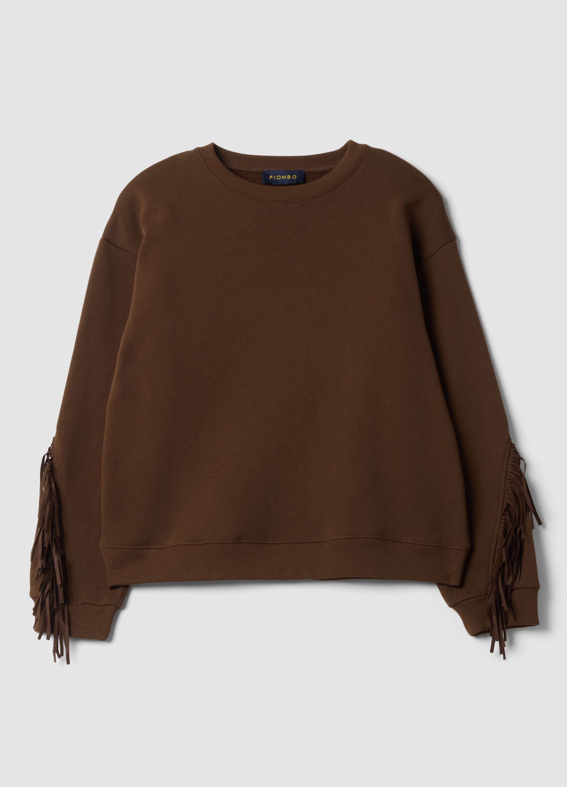 Braunes Sweatshirt aus Baumwollmix mit Rundhalsausschnitt und Fransen, Regular Fit