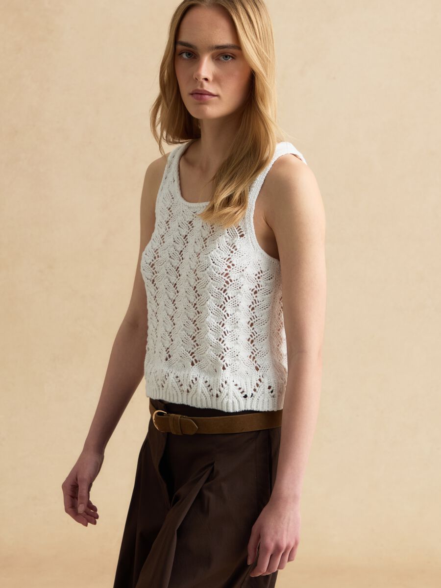 Wei&szlig;es Tanktop aus reiner Baumwolle in H&auml;keloptik_0