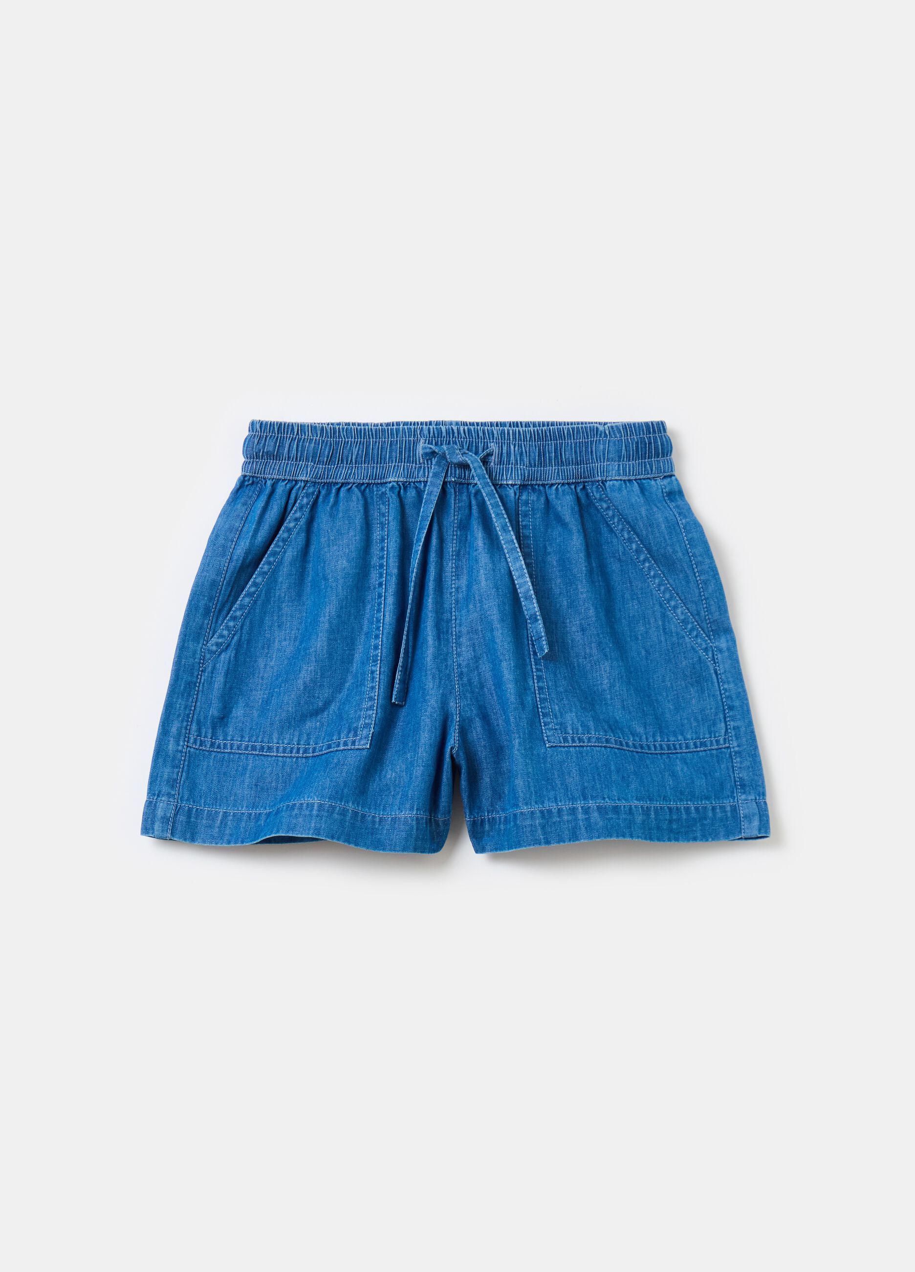 Shorts fluido in denim con coulisse