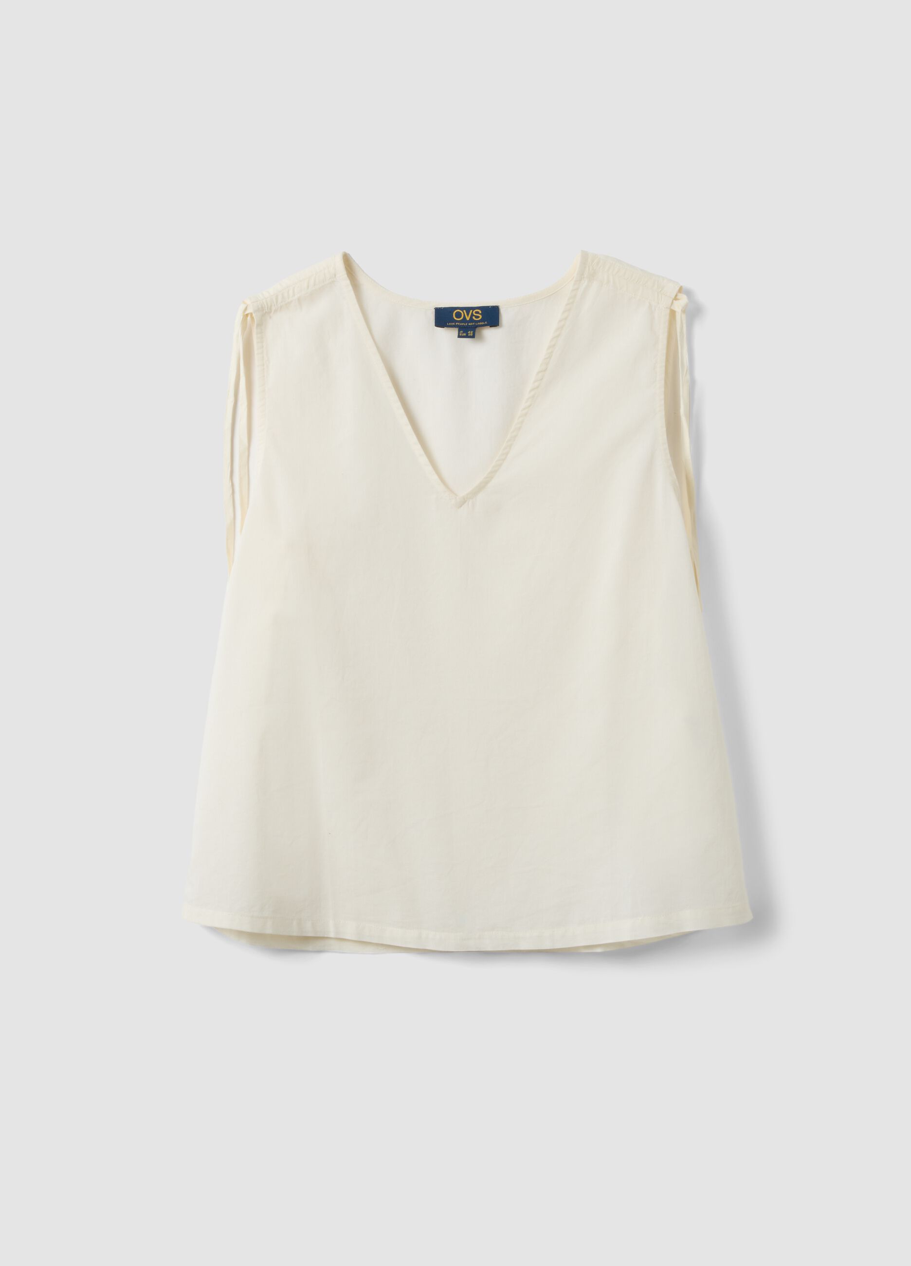 White pure cotton V-neck blouse