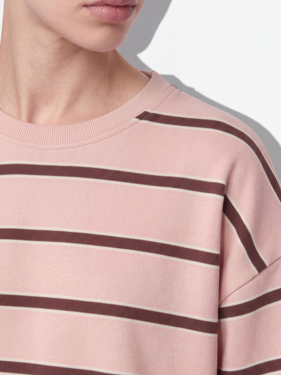 Pink pure cotton striped sweatshirt with crew neck, relaxed fit_2