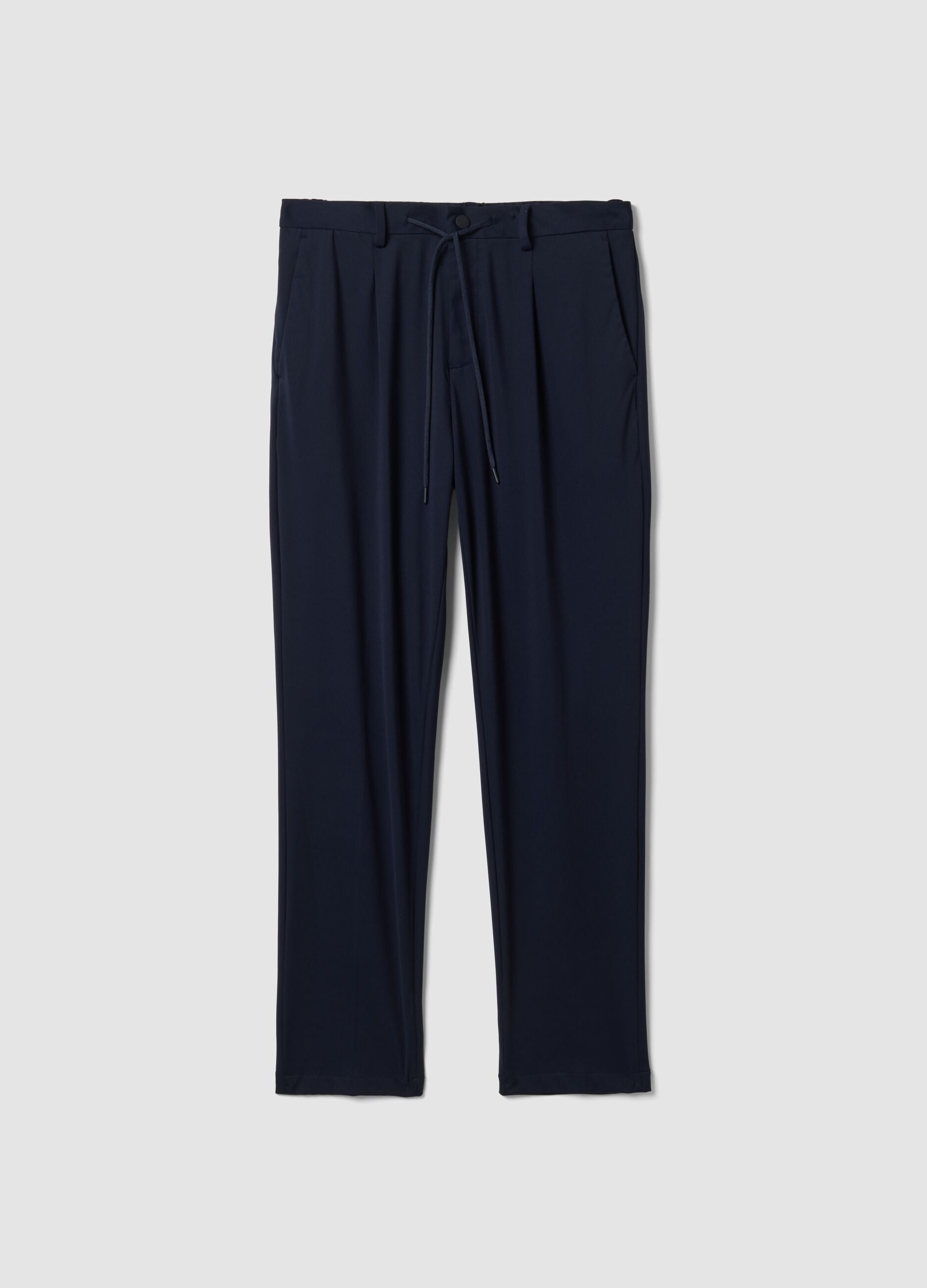 Blue 4-way stretch regular-fit trousers with Easy Iron finish