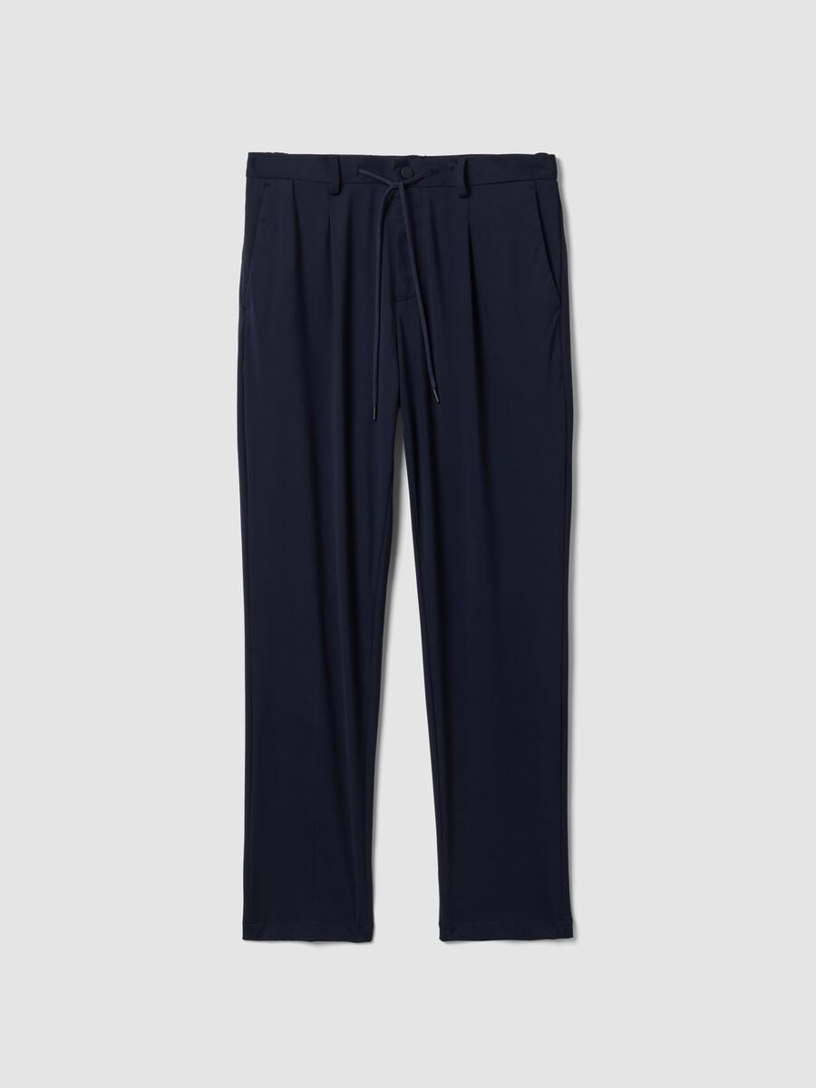 Blue 4-way stretch regular-fit trousers with Easy Iron finish_0