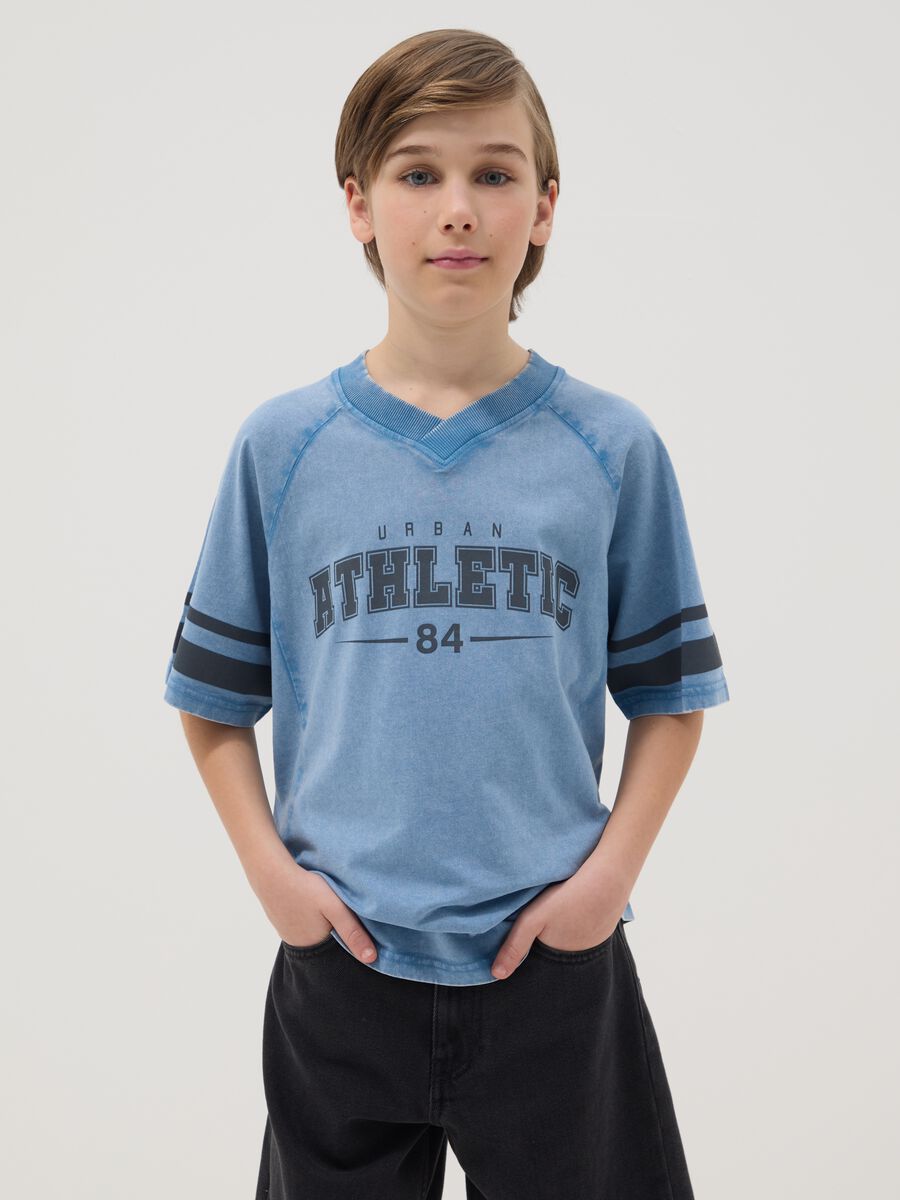 Boys' blue pure cotton regular fit t-shirt with print_0
