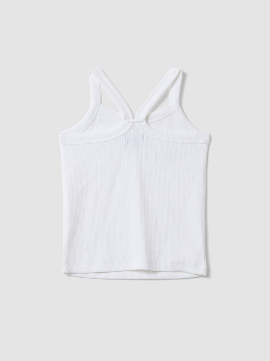 Girls' fitted white ribbed stretch cotton tank top_1