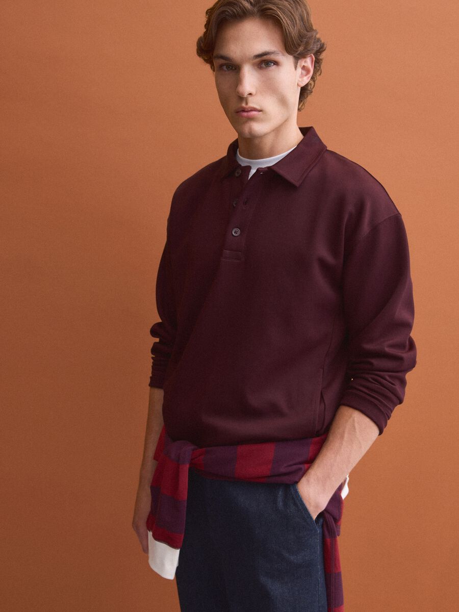 Braunes Sweatshirt aus Stretchmaterial mit Polokragen, Relaxed Fit_3
