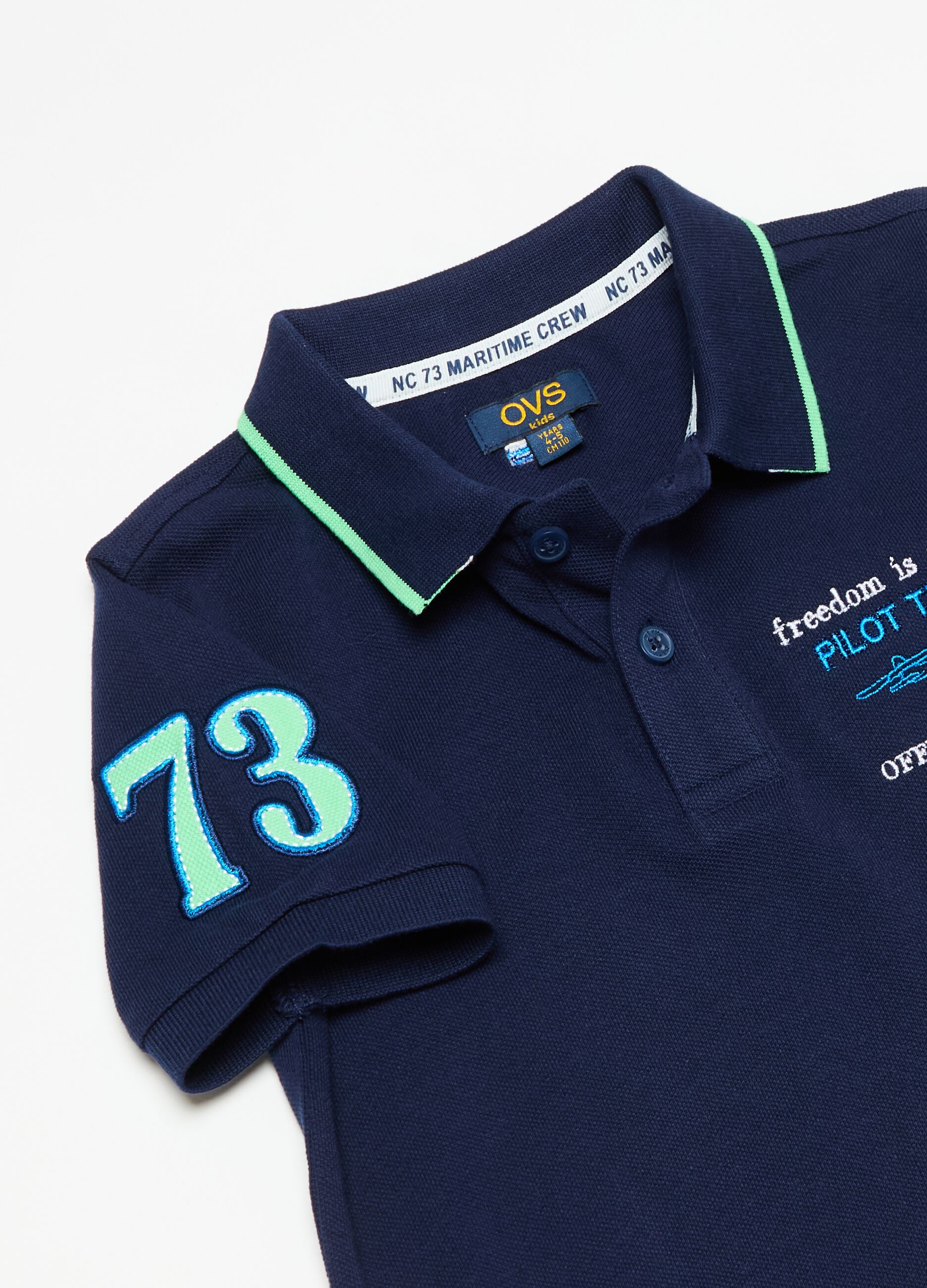 Piquet polo shirt with embroidery and patch