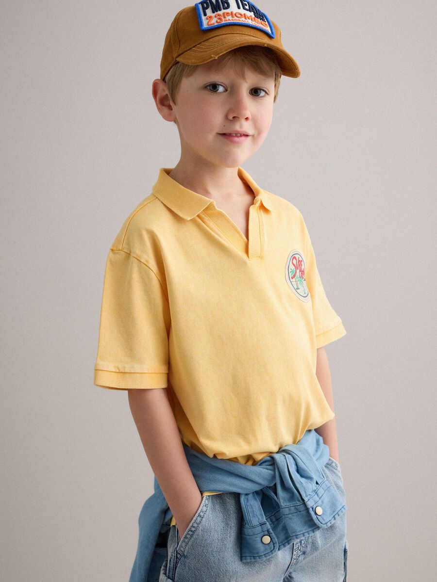 Yellow pure cotton polo shirt for boys regular fit with embroidery_0
