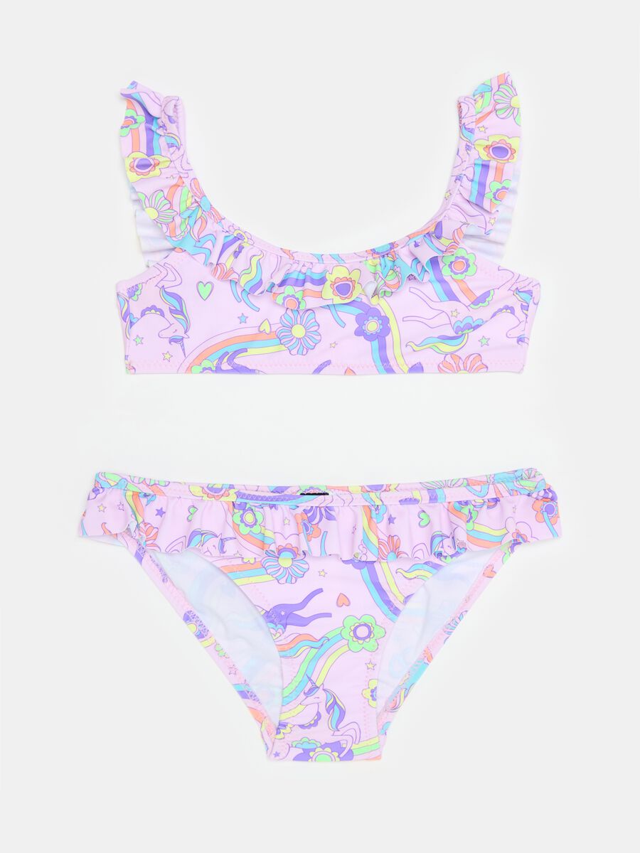 Bikini with unicorn print and frills_0