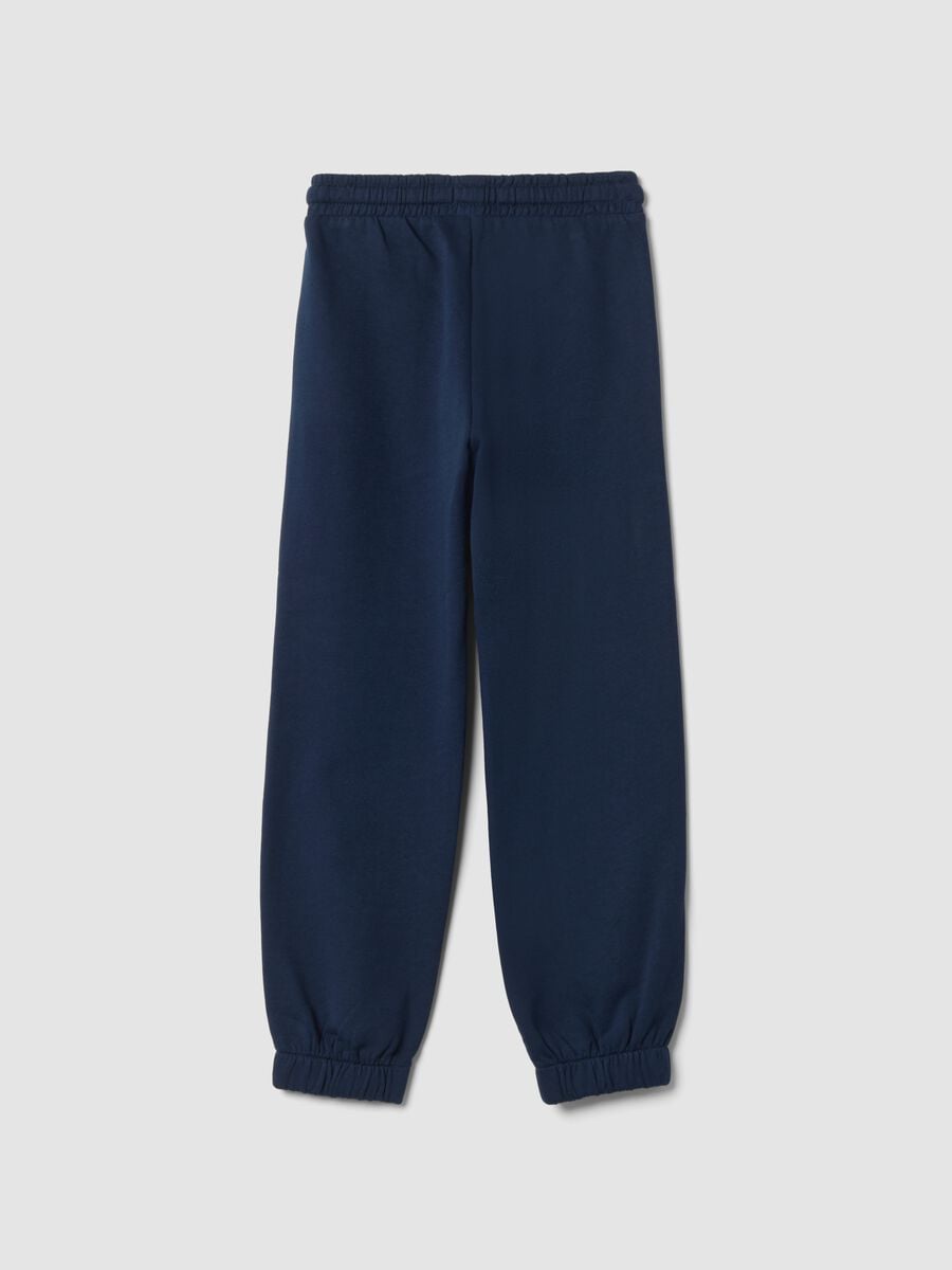 Navy blue pure cotton fleece joggers, regular fit_1