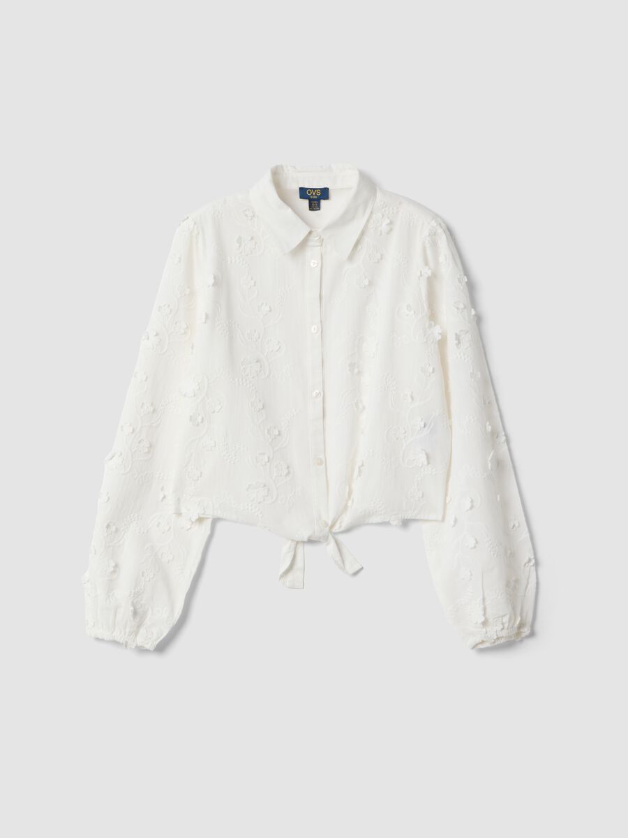 White pure cotton poplin shirt with floral embroidery_3