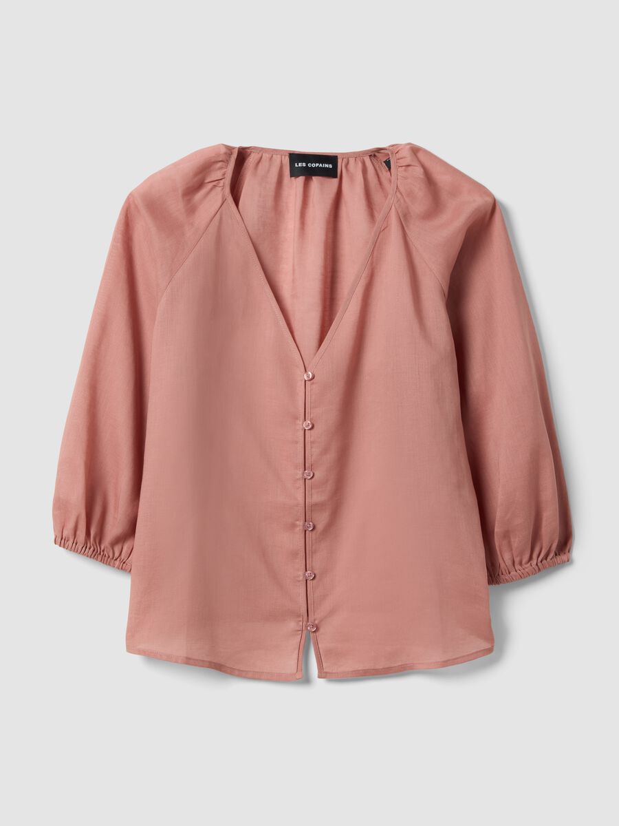 Camisa rosa em mistura de rami e lyocell com decote em V, corte regular_4