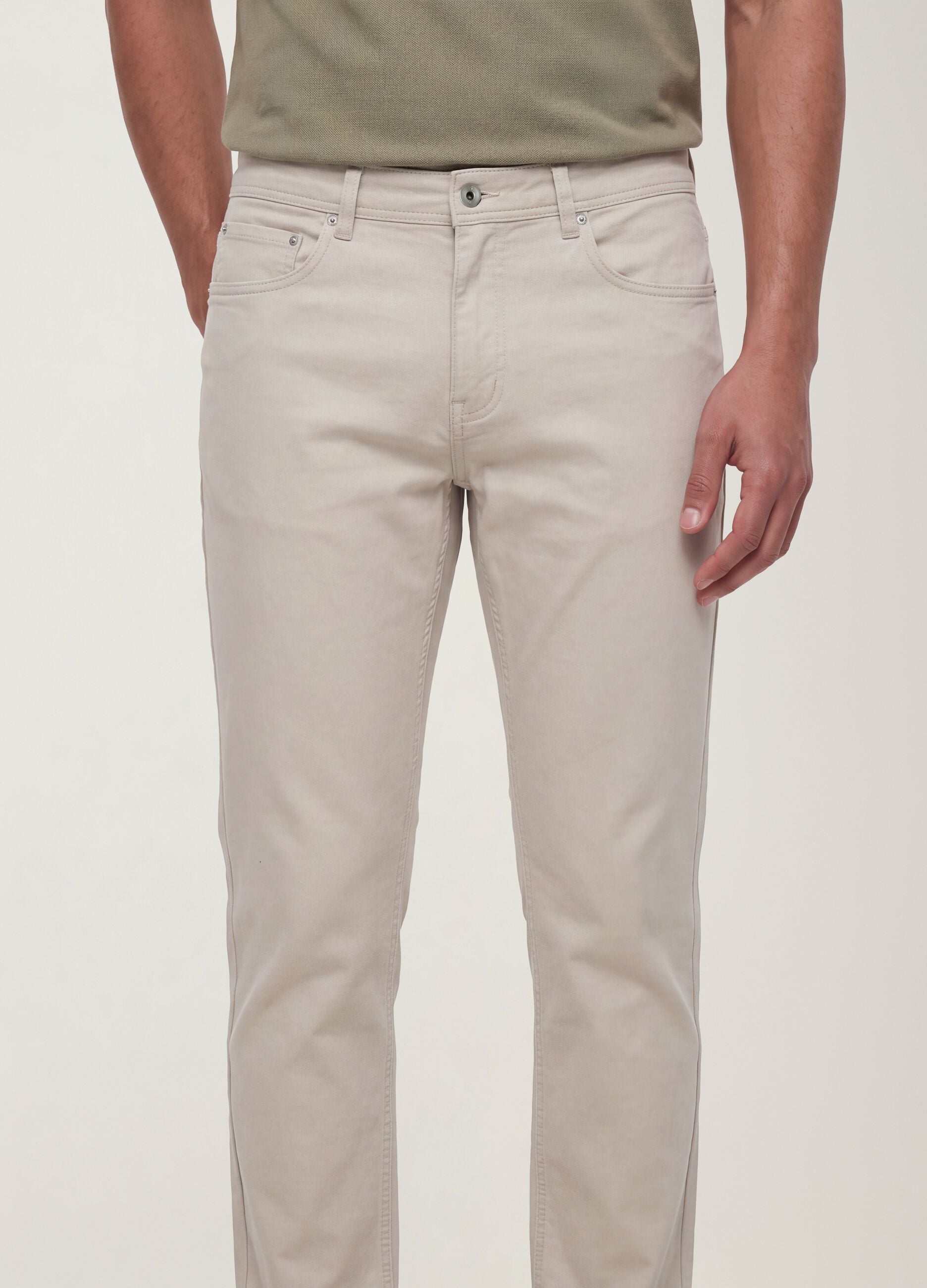 Pantaloni beige in dobby di cotone elasticizzato slim fit